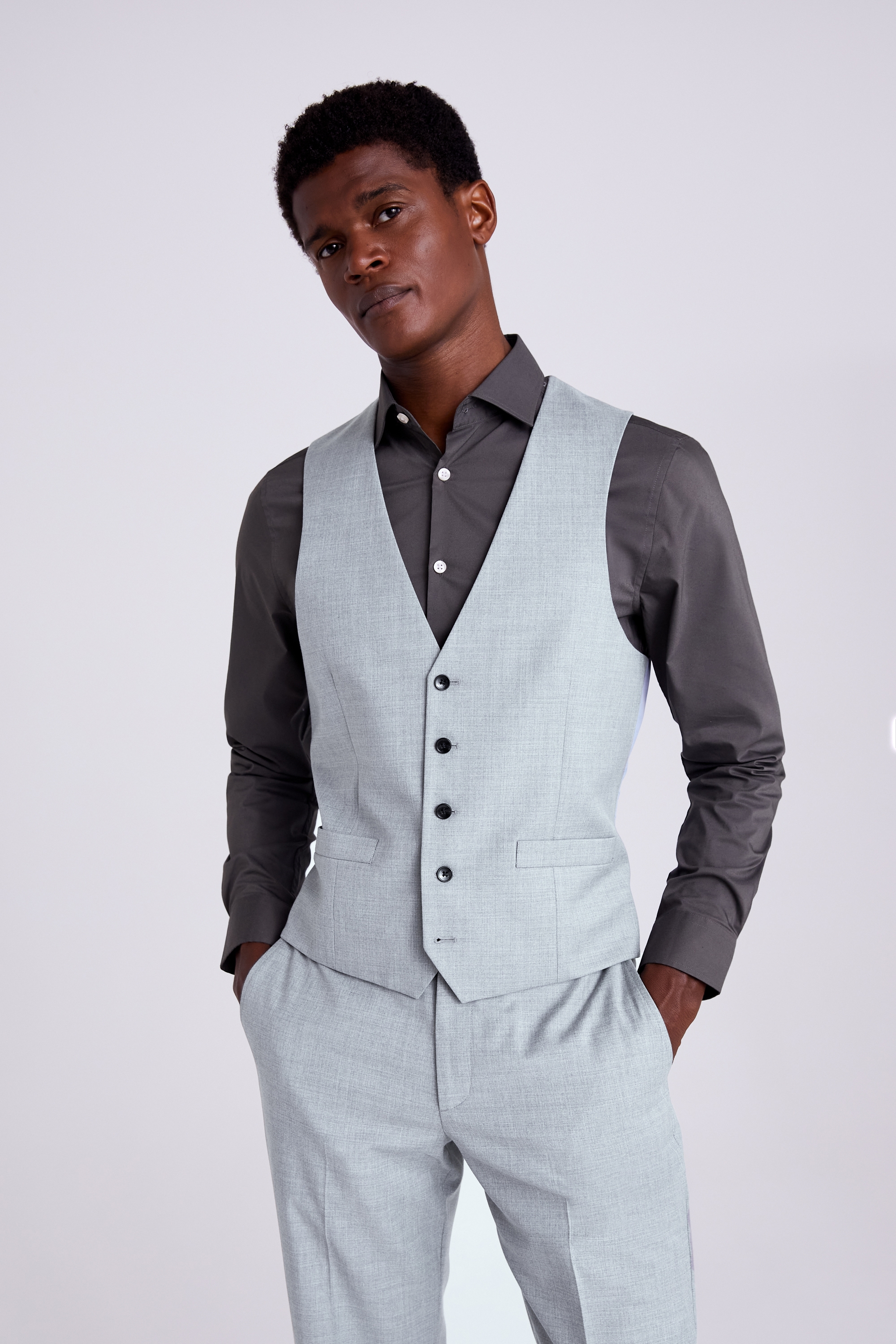 Tailored Fit Grey Stretch Waistcoat | Buy Online at Moss