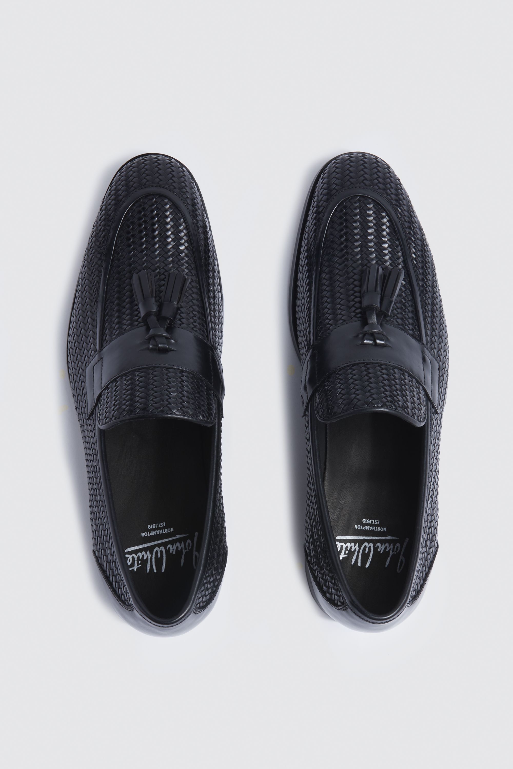 John White Duchy Black Woven Leather Loafers