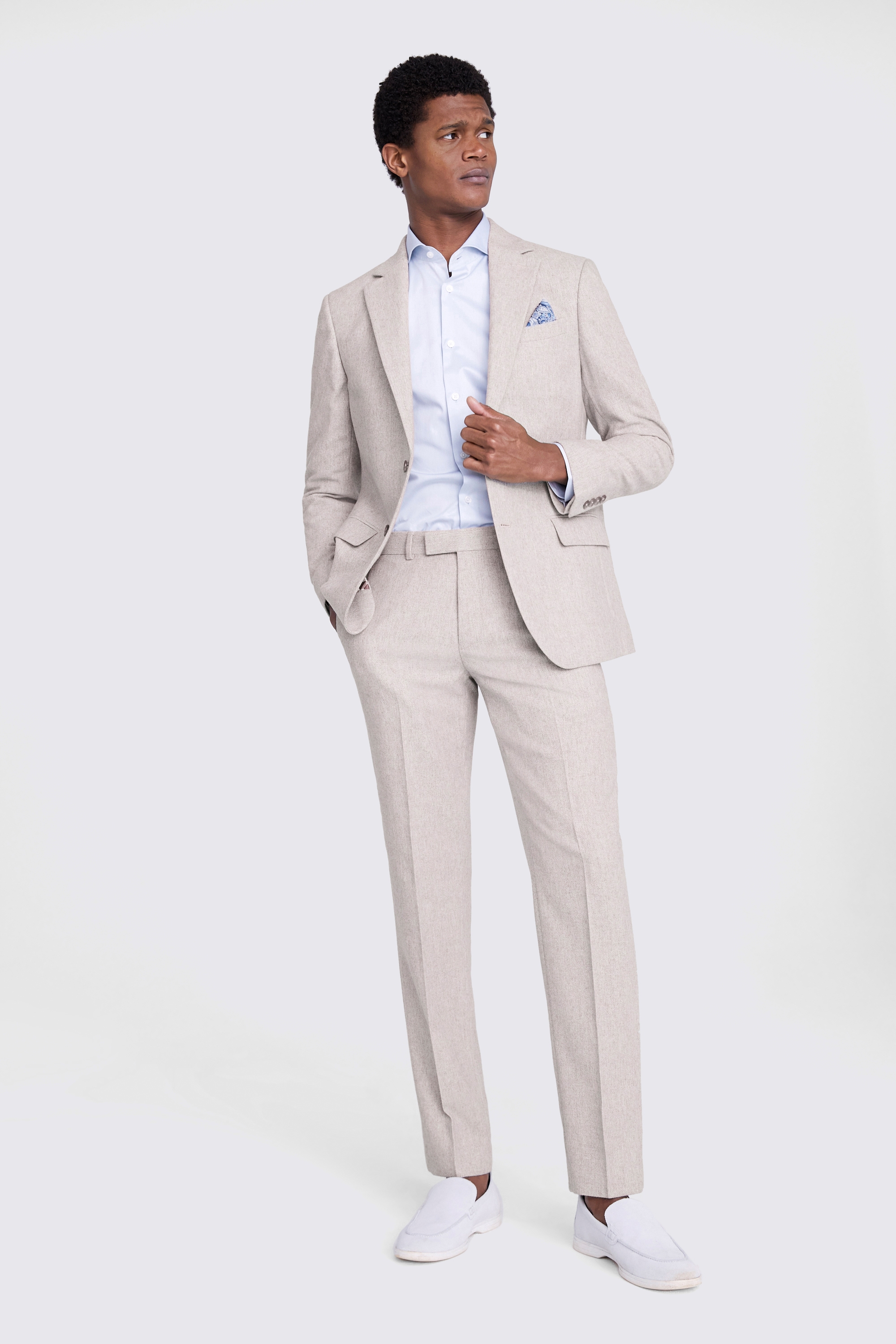 Tailored Fit Light Grey Herringbone Jacket