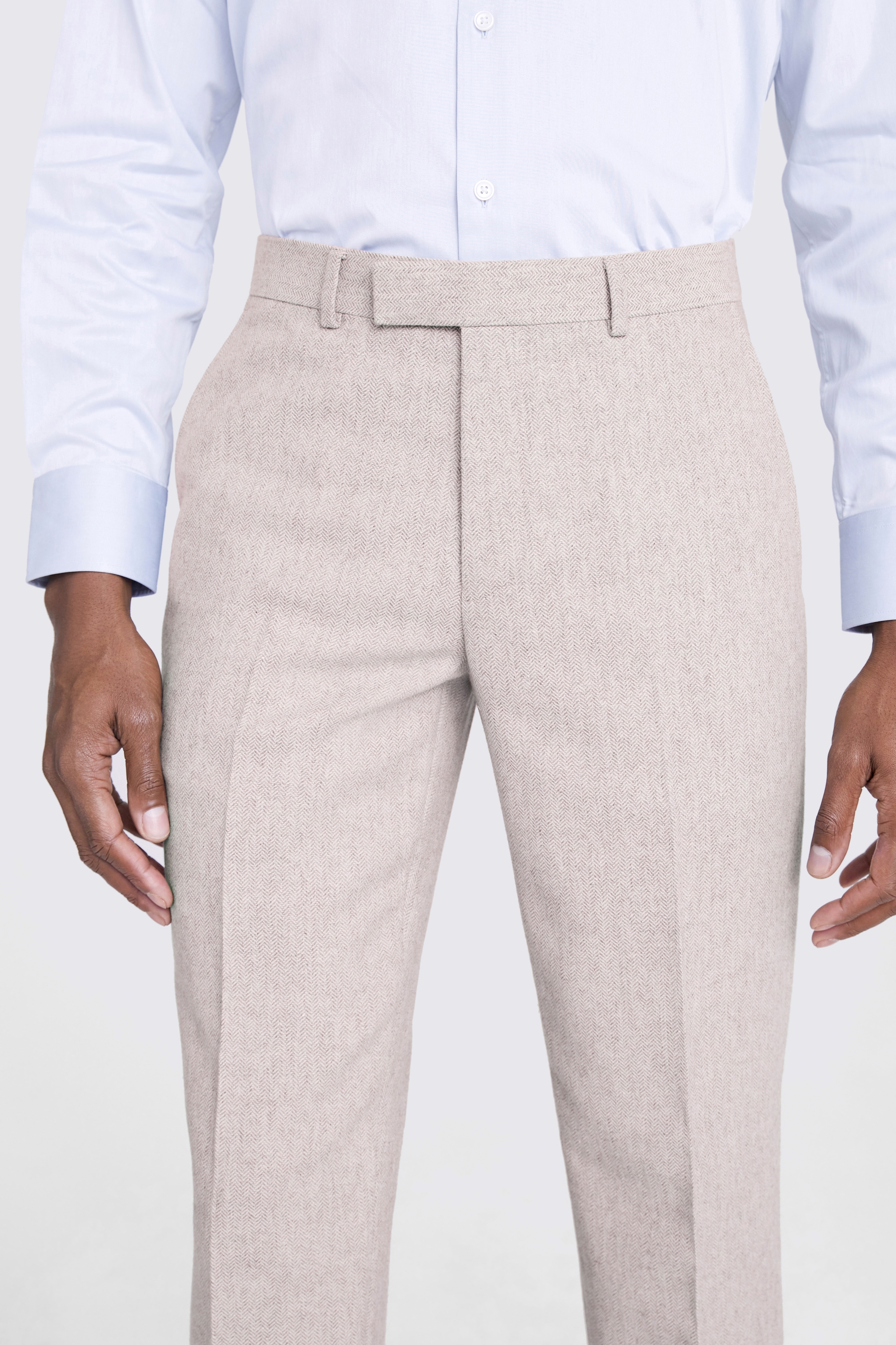 Tailored Fit Light Grey Herringbone Trousers | Buy Online at Moss