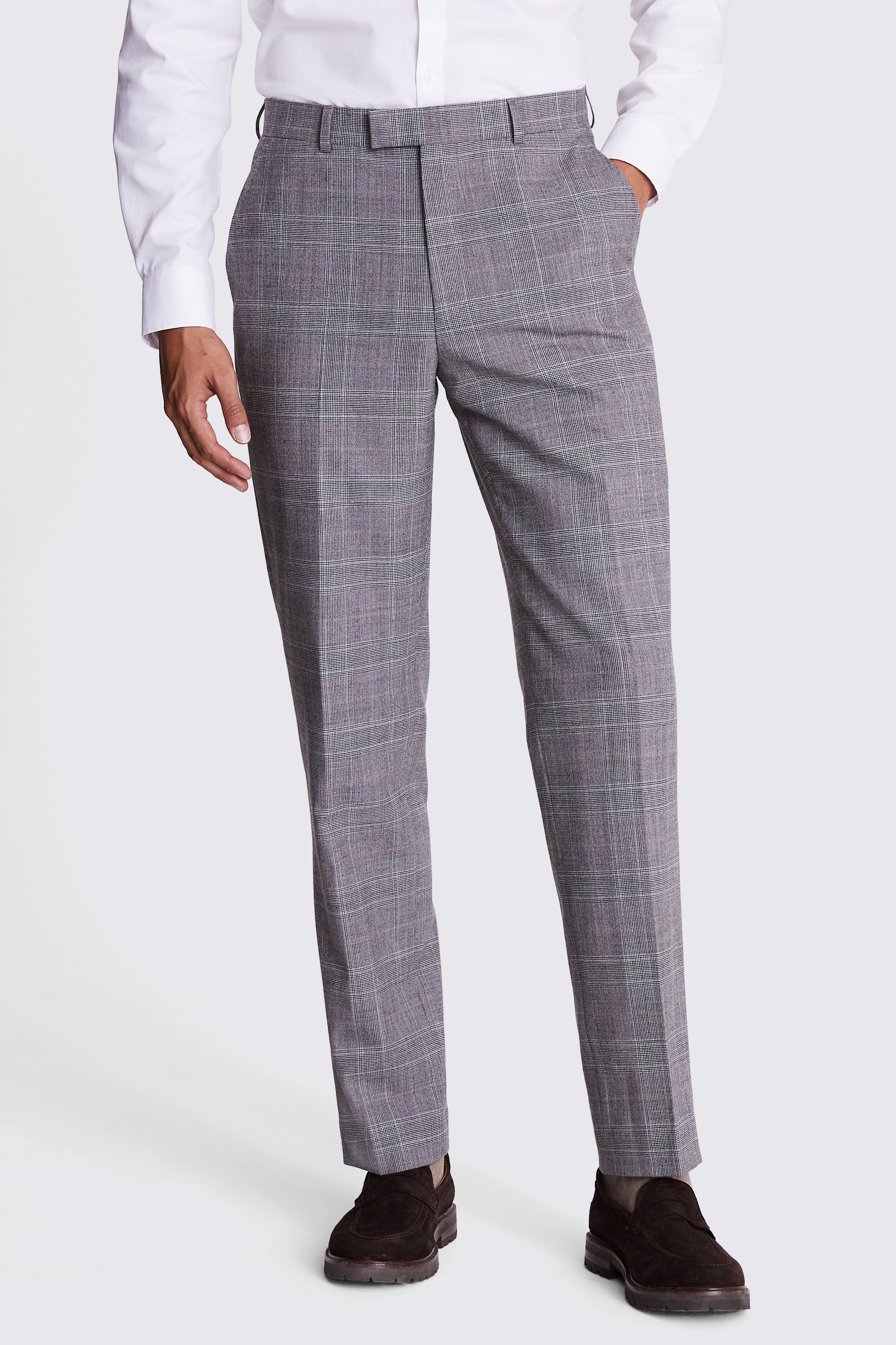 Regular Fit Grey Check Performance Trousers | Buy Online at Moss