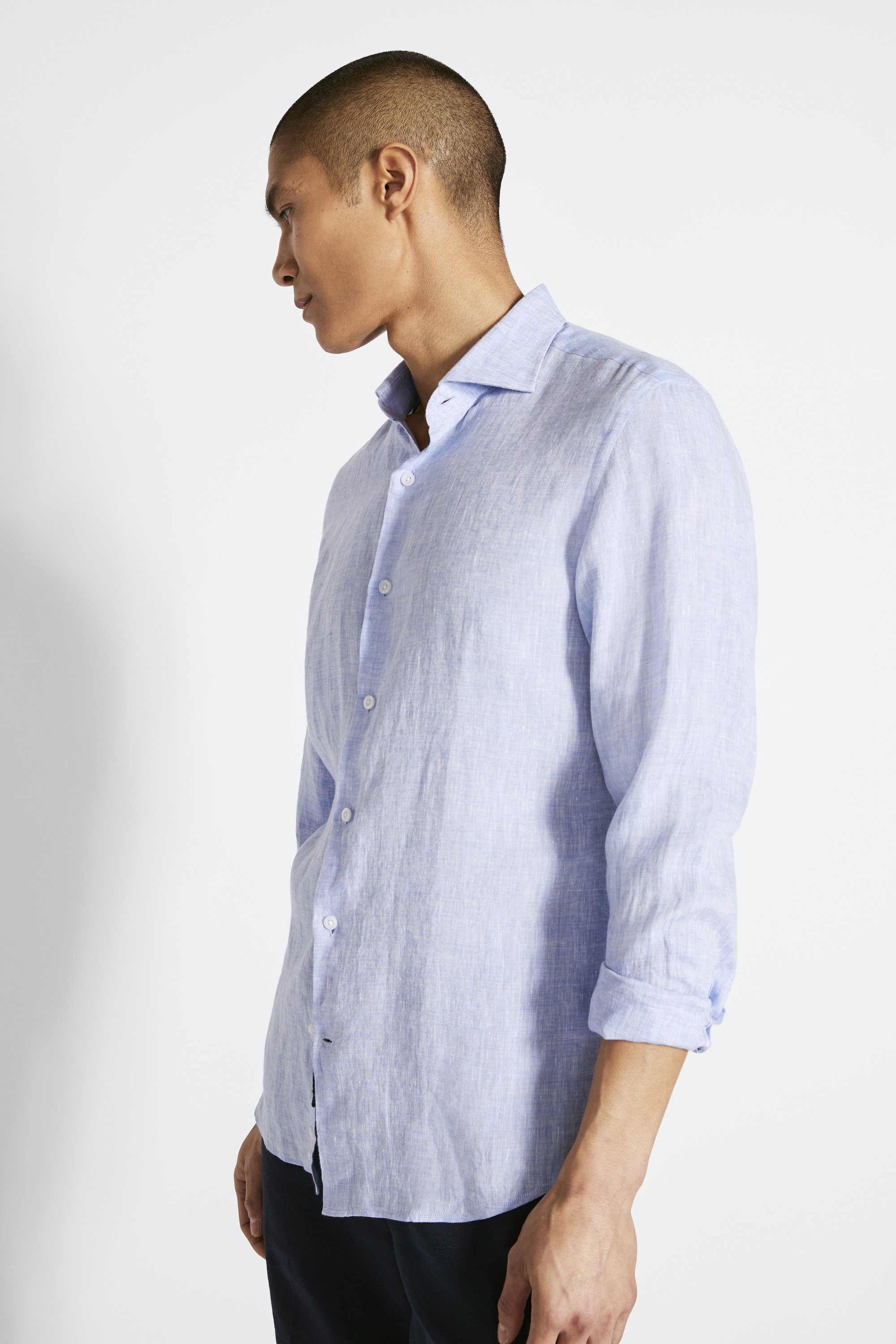 Tailored Fit Sky Long Sleeve Linen Shirt