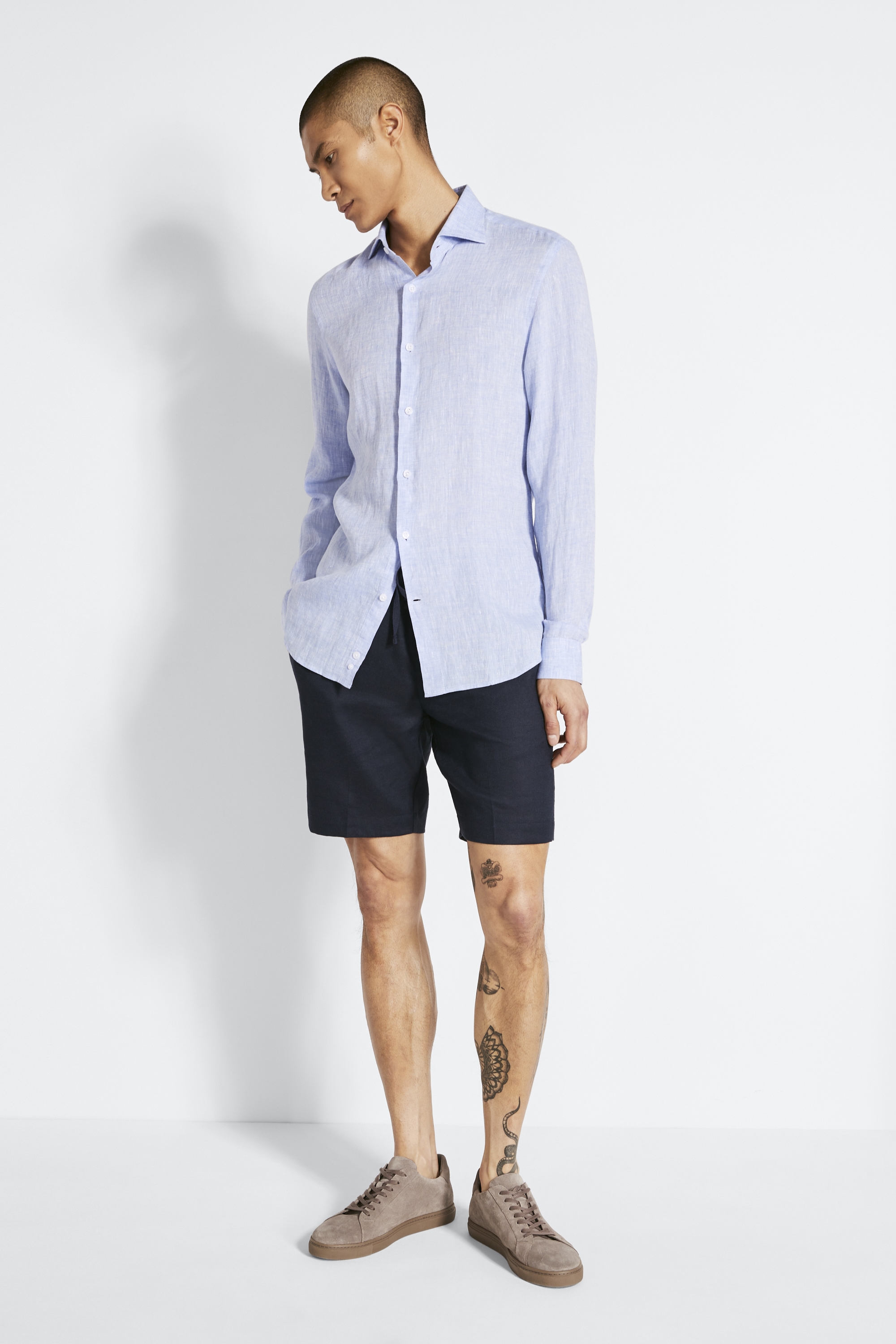 Tailored Fit Sky Long Sleeve Linen Shirt
