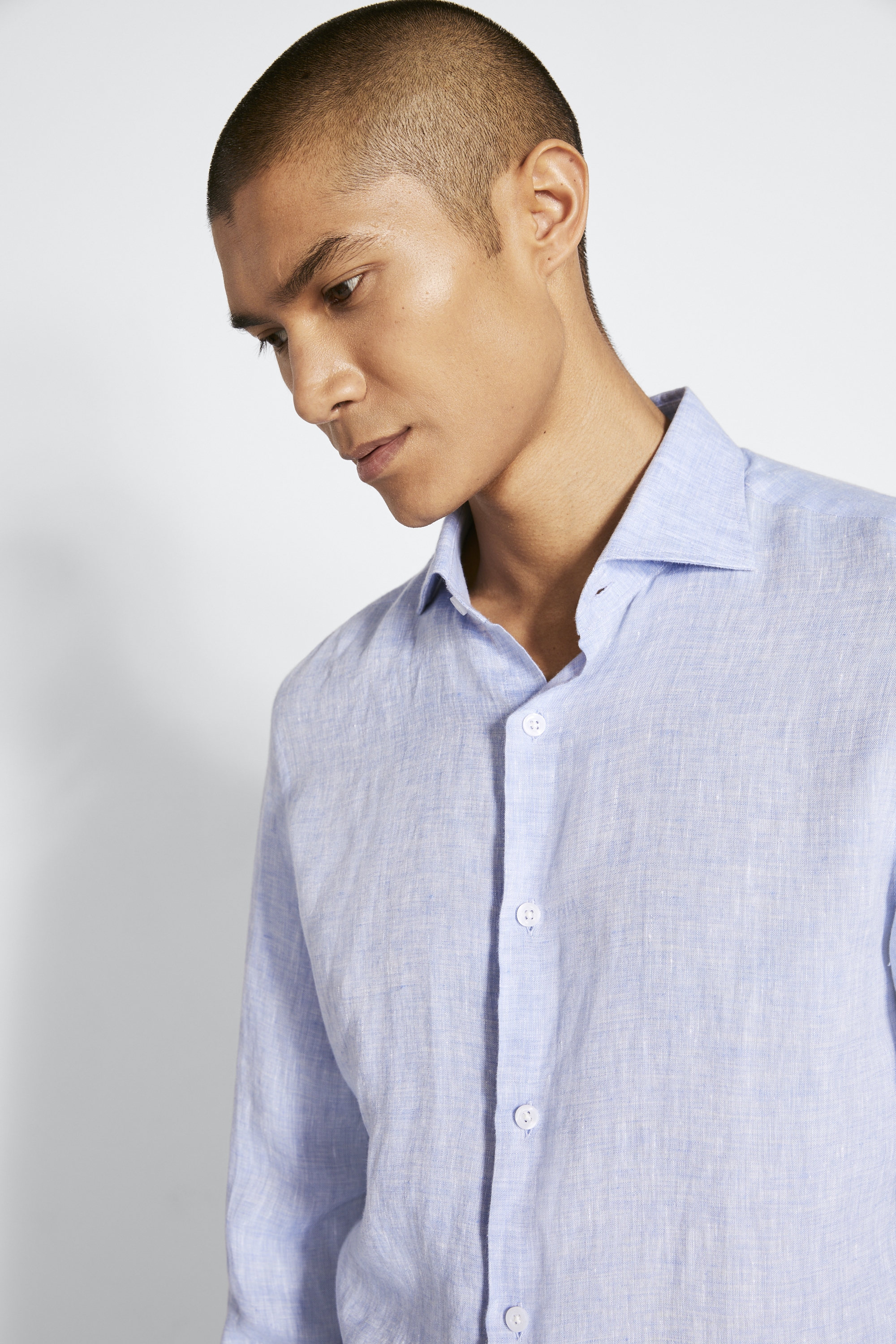 Tailored Fit Sky Long Sleeve Linen Shirt