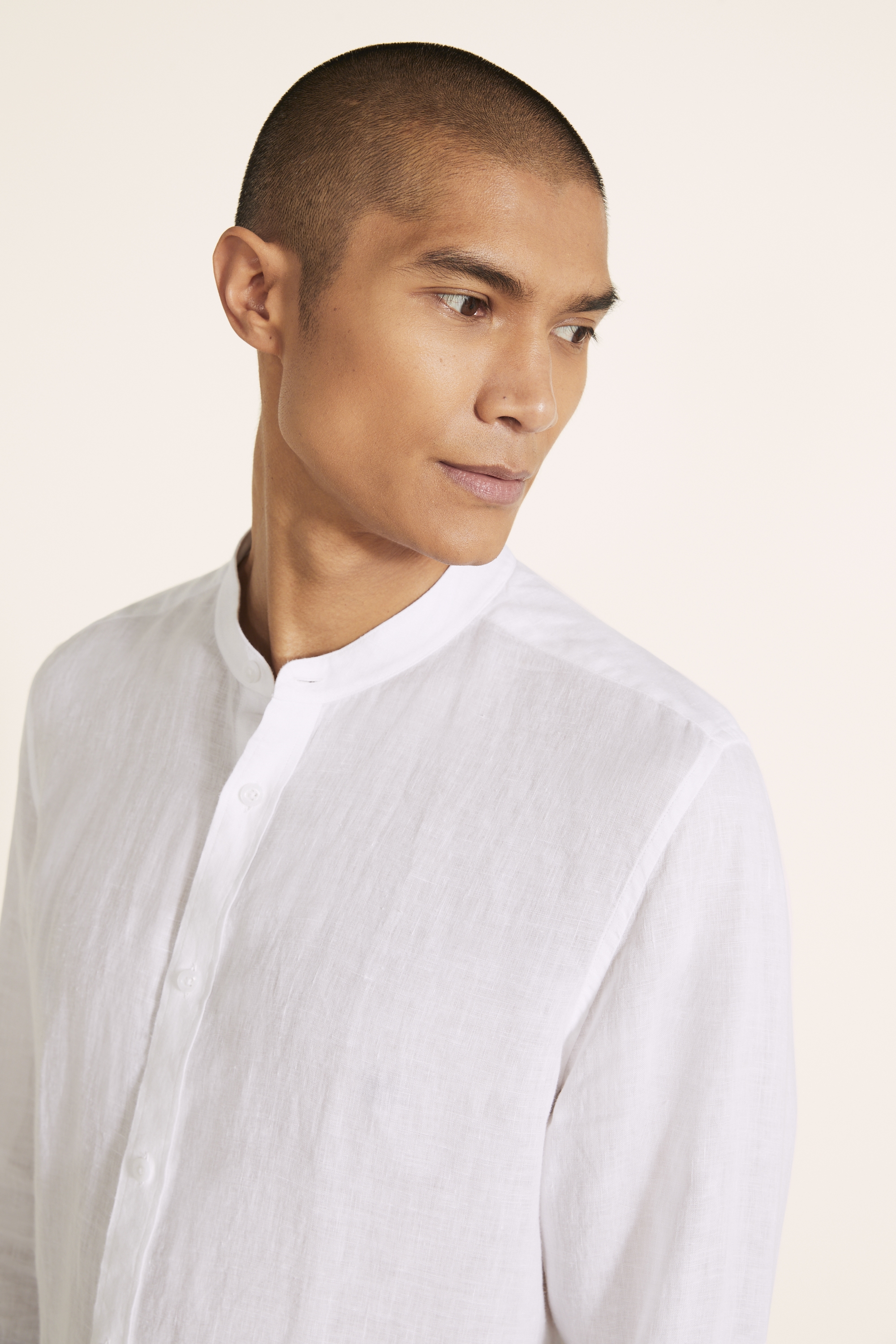 Tailored Fit White Grandad Collar Shirt