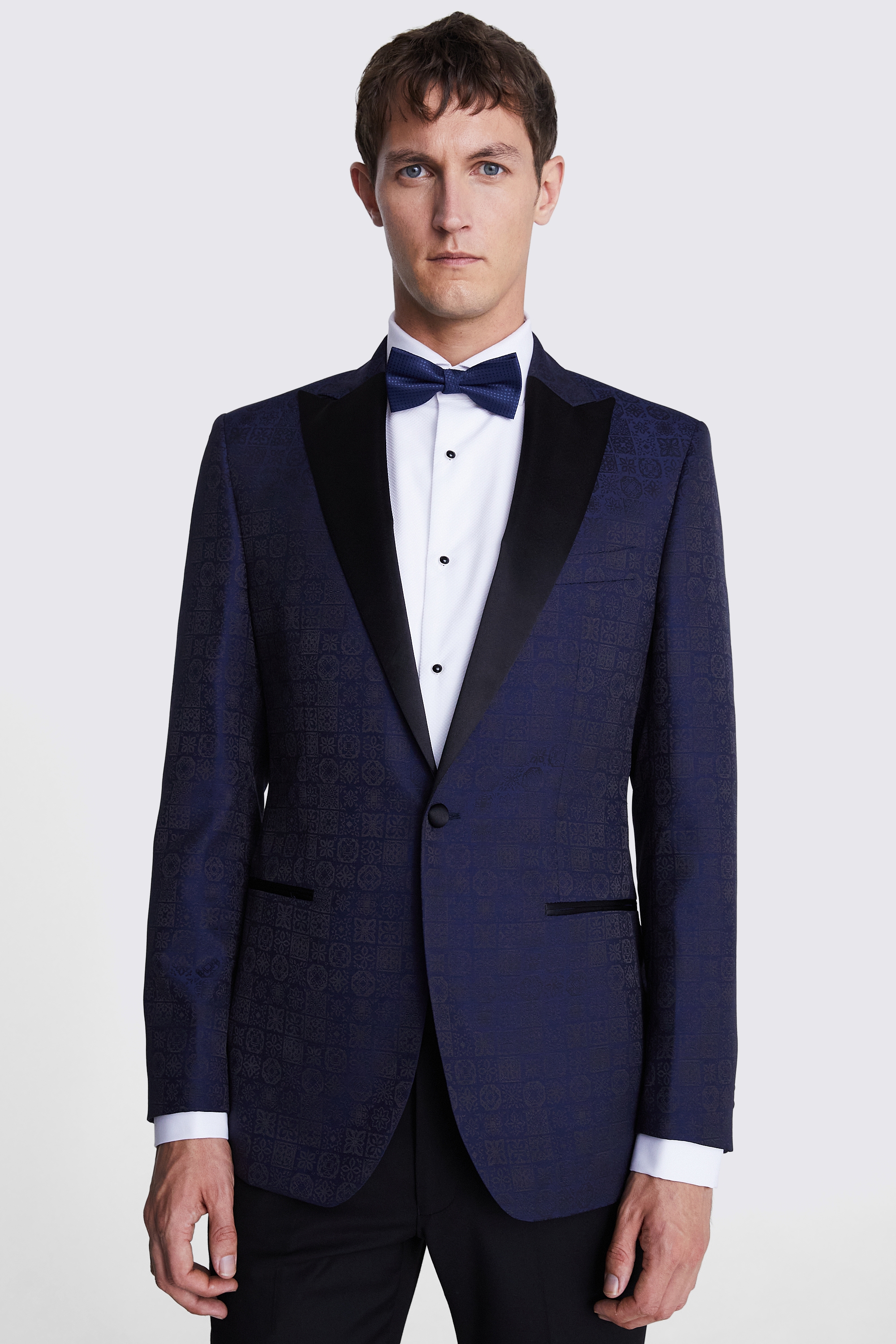 Tailored Fit Navy Jaquard Tuxedo Jacket | Buy Online at Moss
