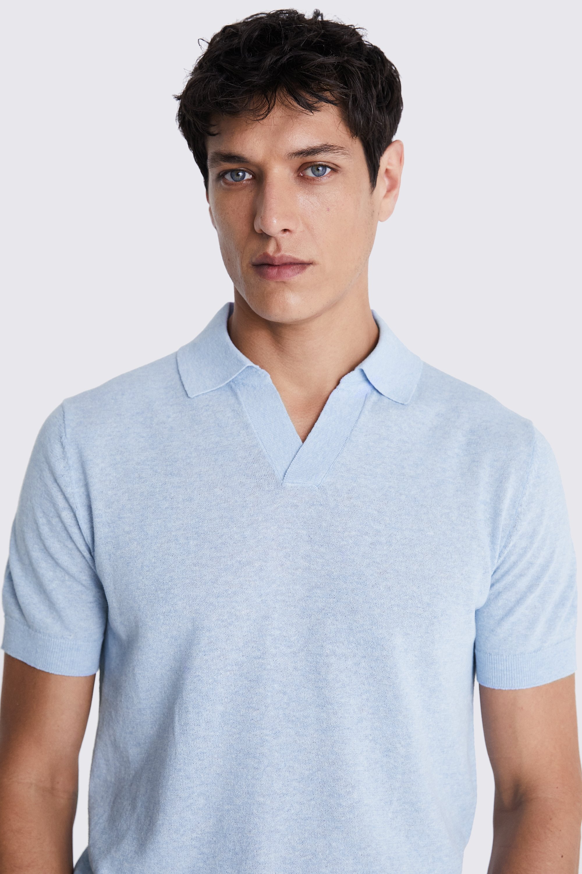 Linen Blend Light Blue Skipper Polo | Buy Online at Moss