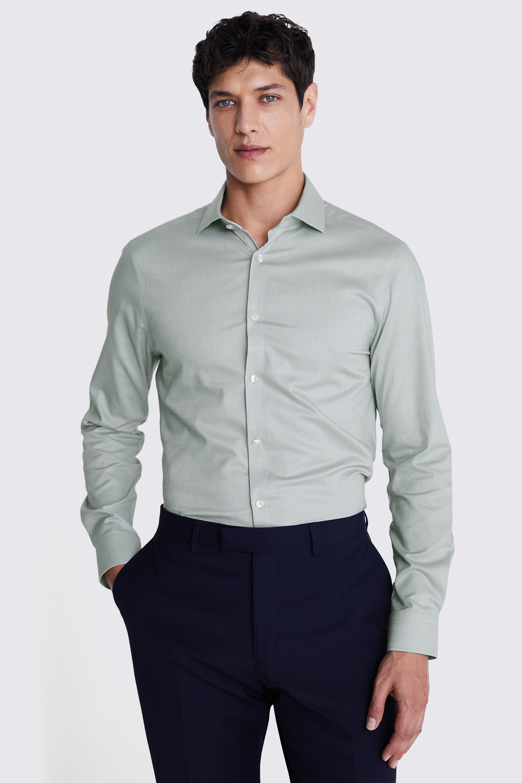 Slim Fit Sage Dobby Stretch Shirt | Buy Online at Moss