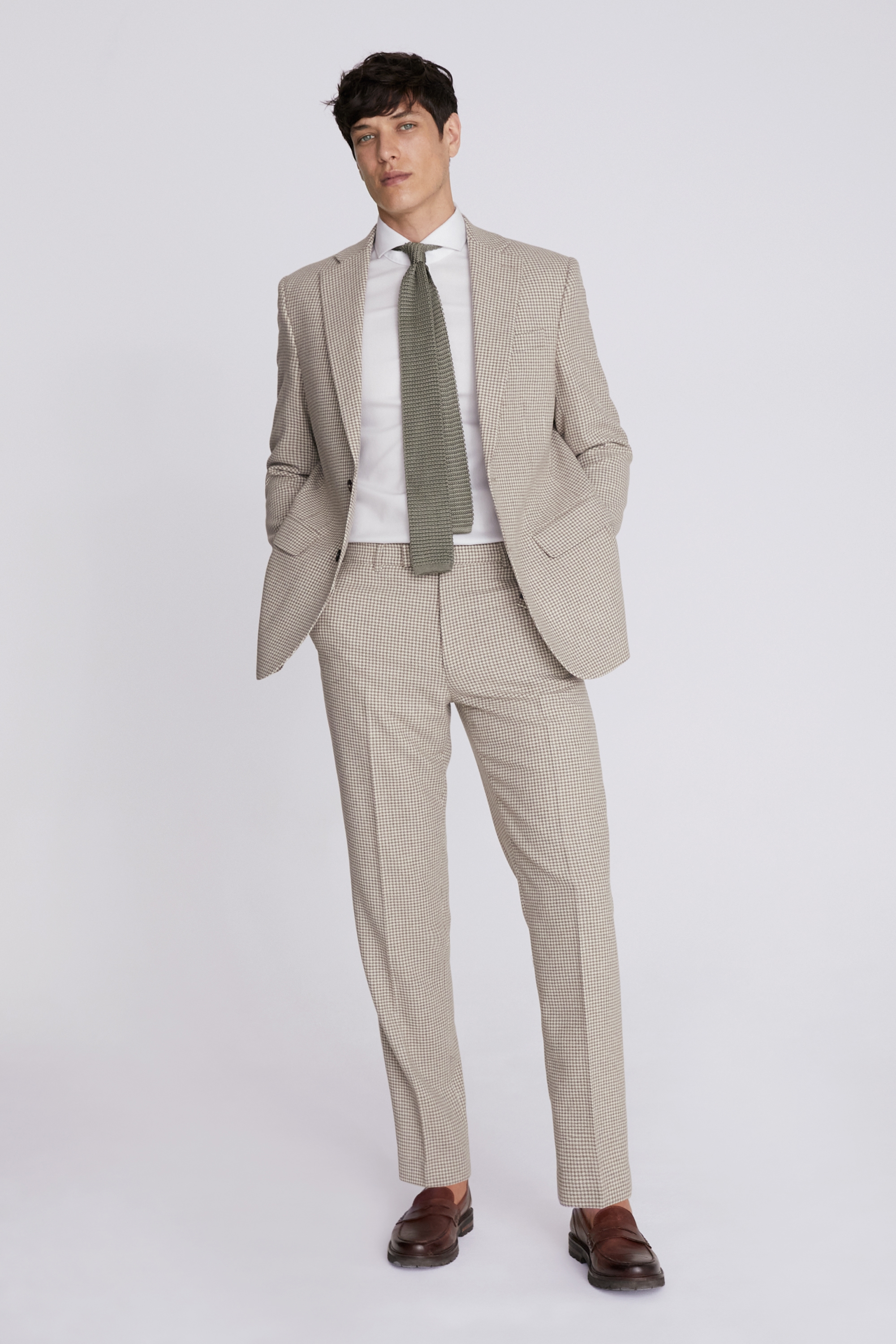 Regular Fit Taupe Houndstooth Suit