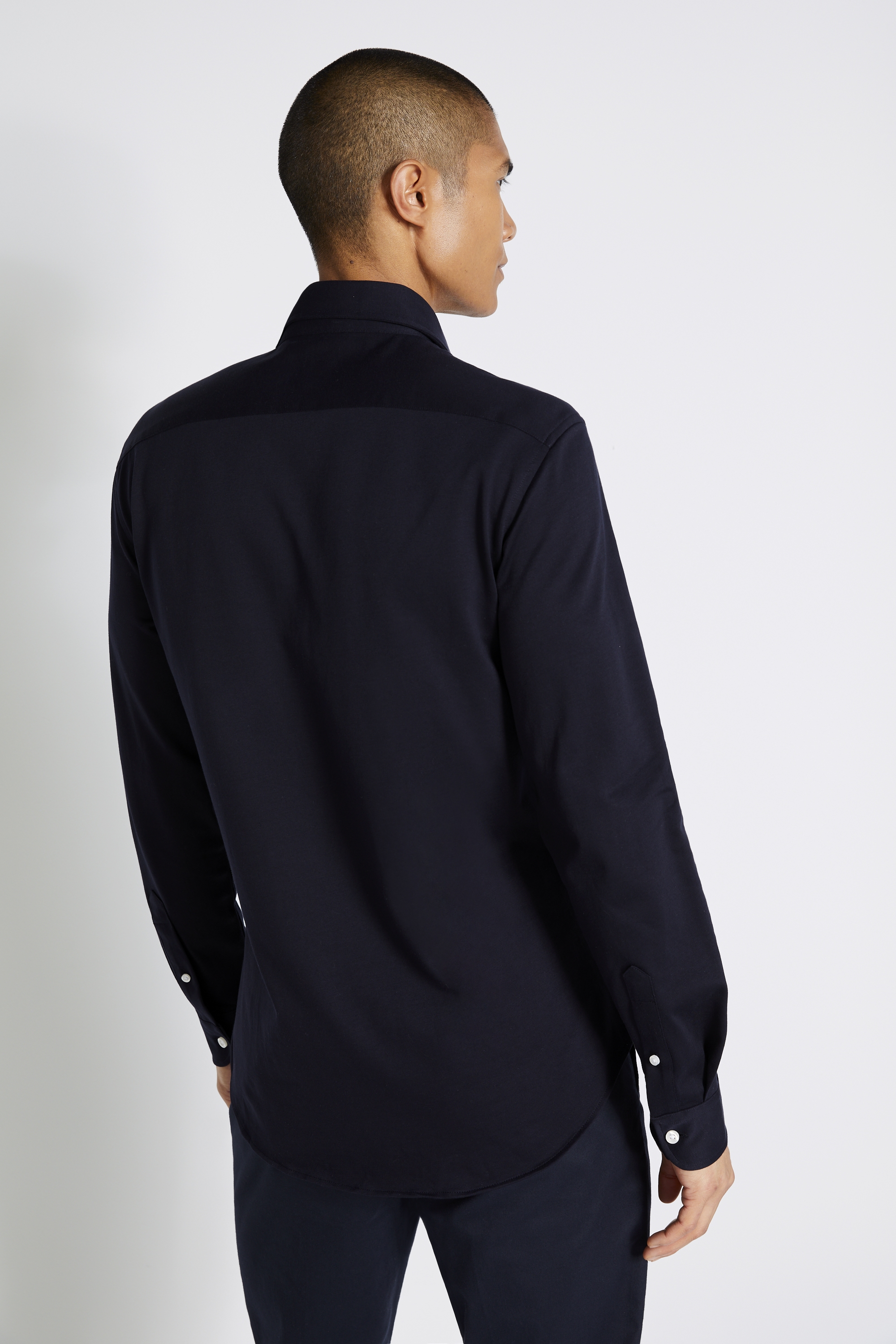 Tailored Fit Navy Jersey Shirt