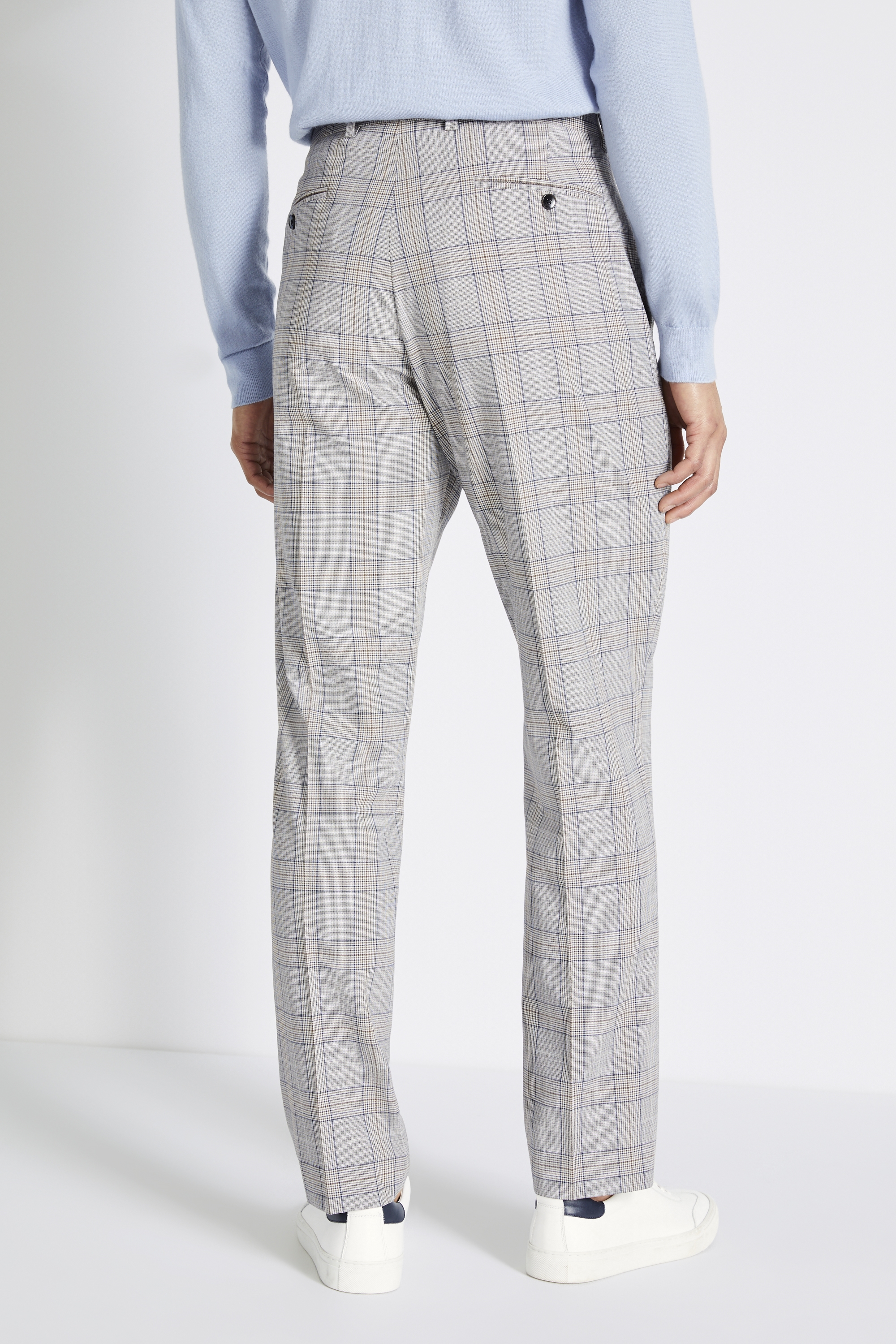 Tailored Fit Grey Navy Brown Check Trousers | Buy Online at Moss