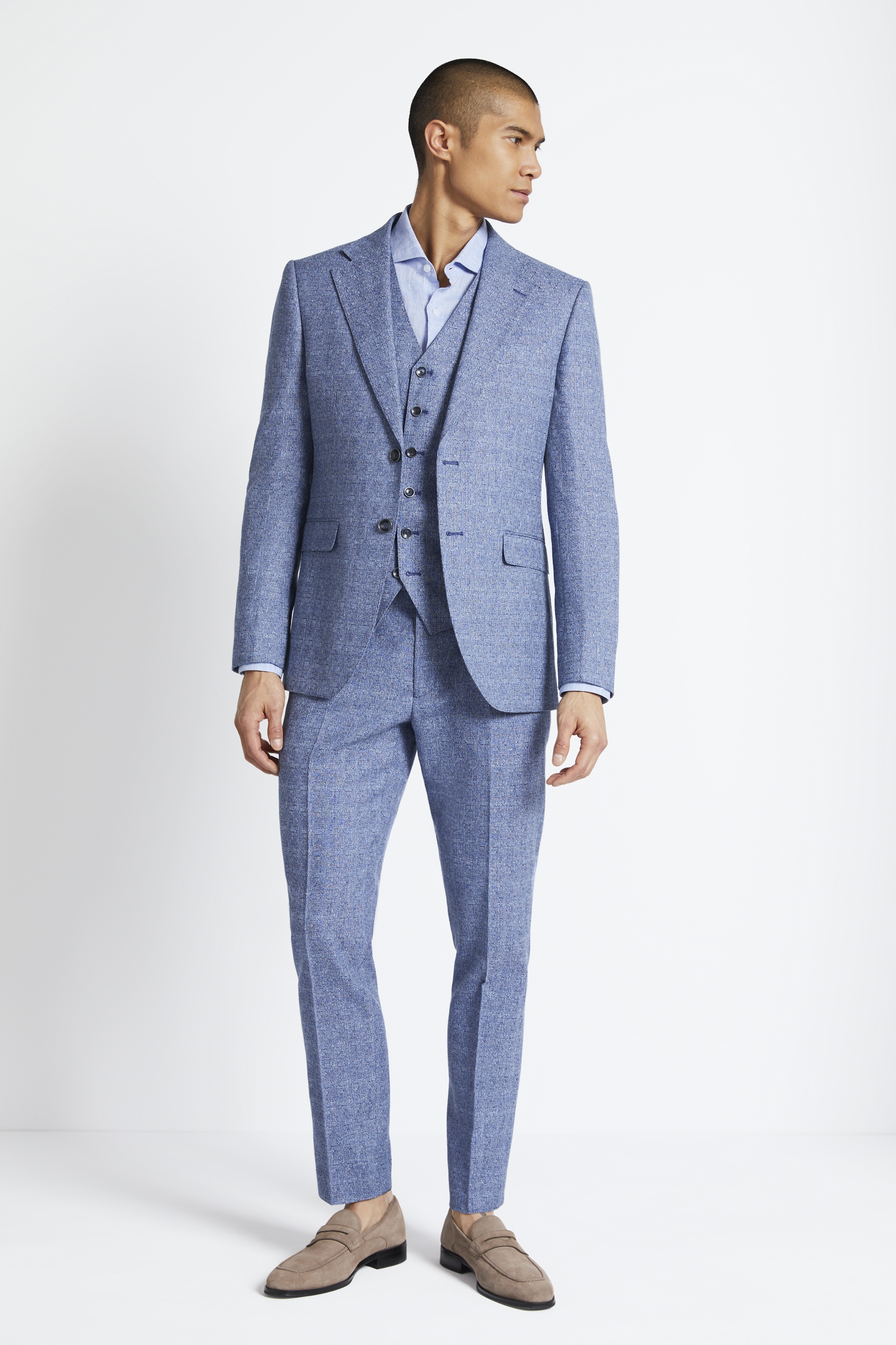 Regular Fit Semi Plain Blue Textured Suit Jacket