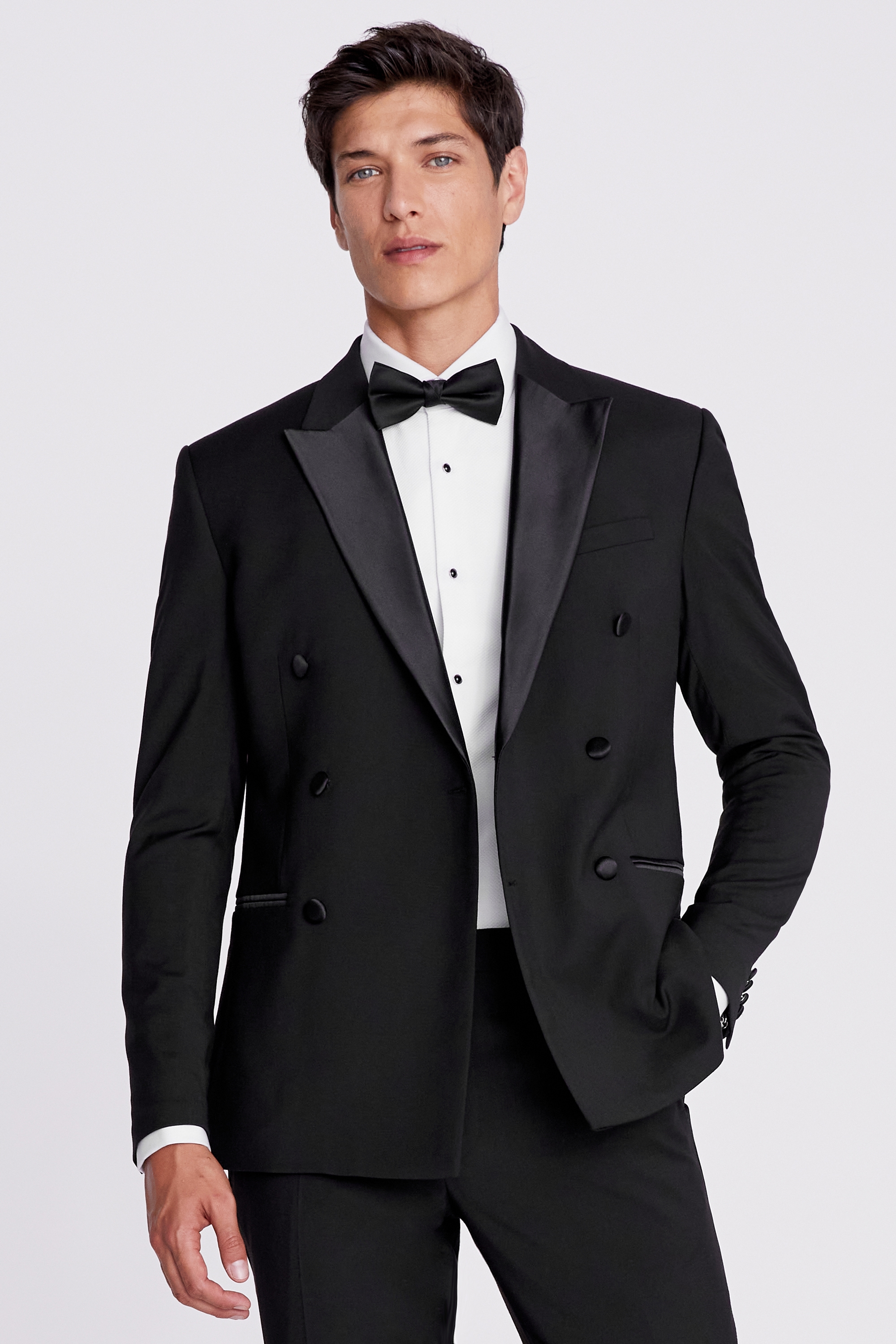 Slim Fit Black Double Breasted Peak Lapel Tuxedo Jacket | Buy Online at ...