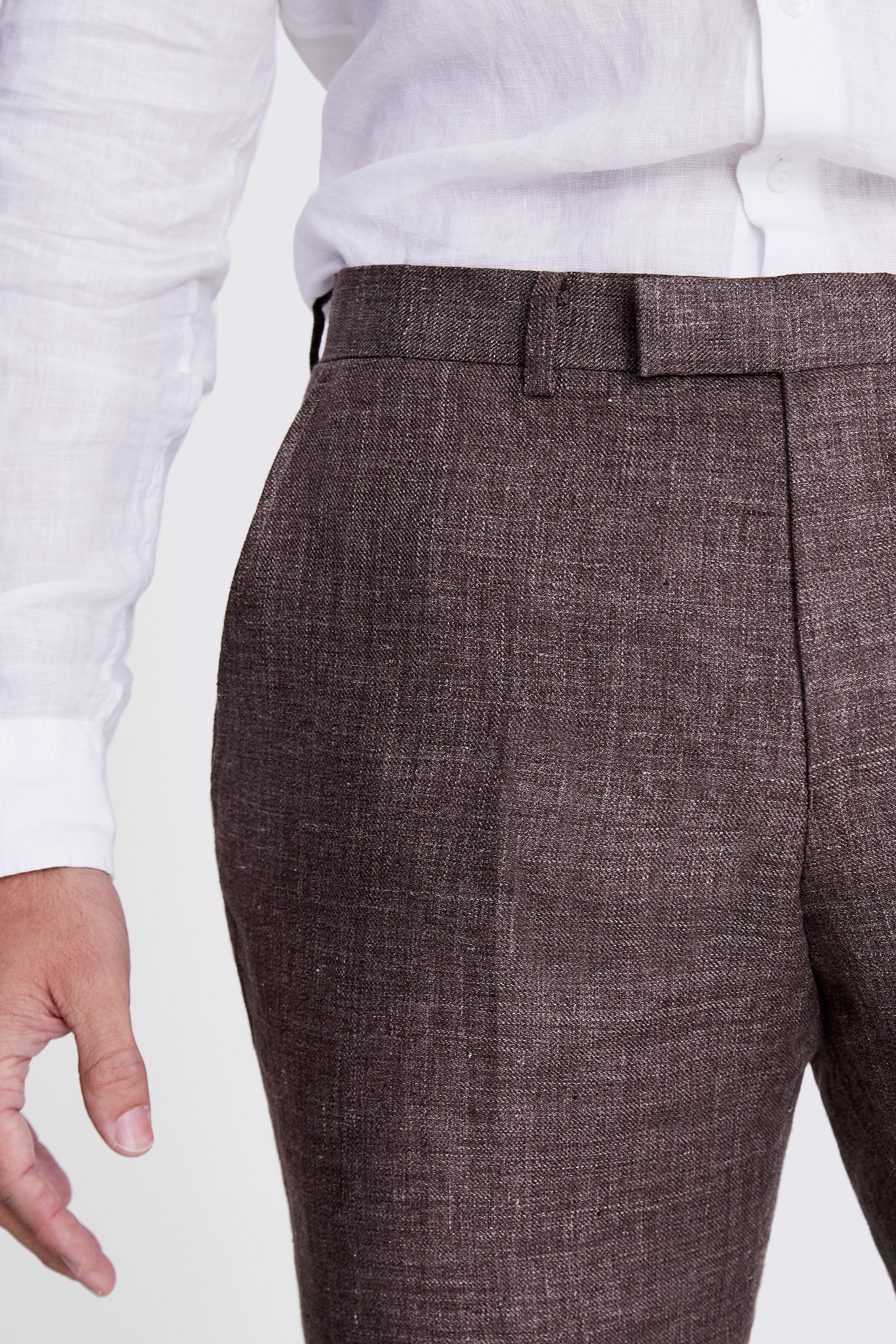 Tailored Fit Brown Linen Trousers | Buy Online at Moss