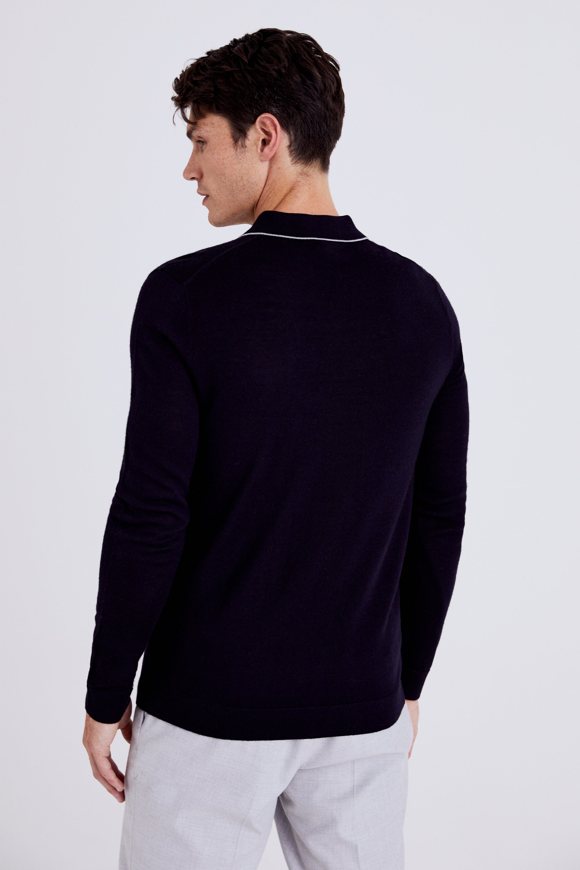 Navy Merino-Blend Zip Polo Shirt | Buy Online at Moss