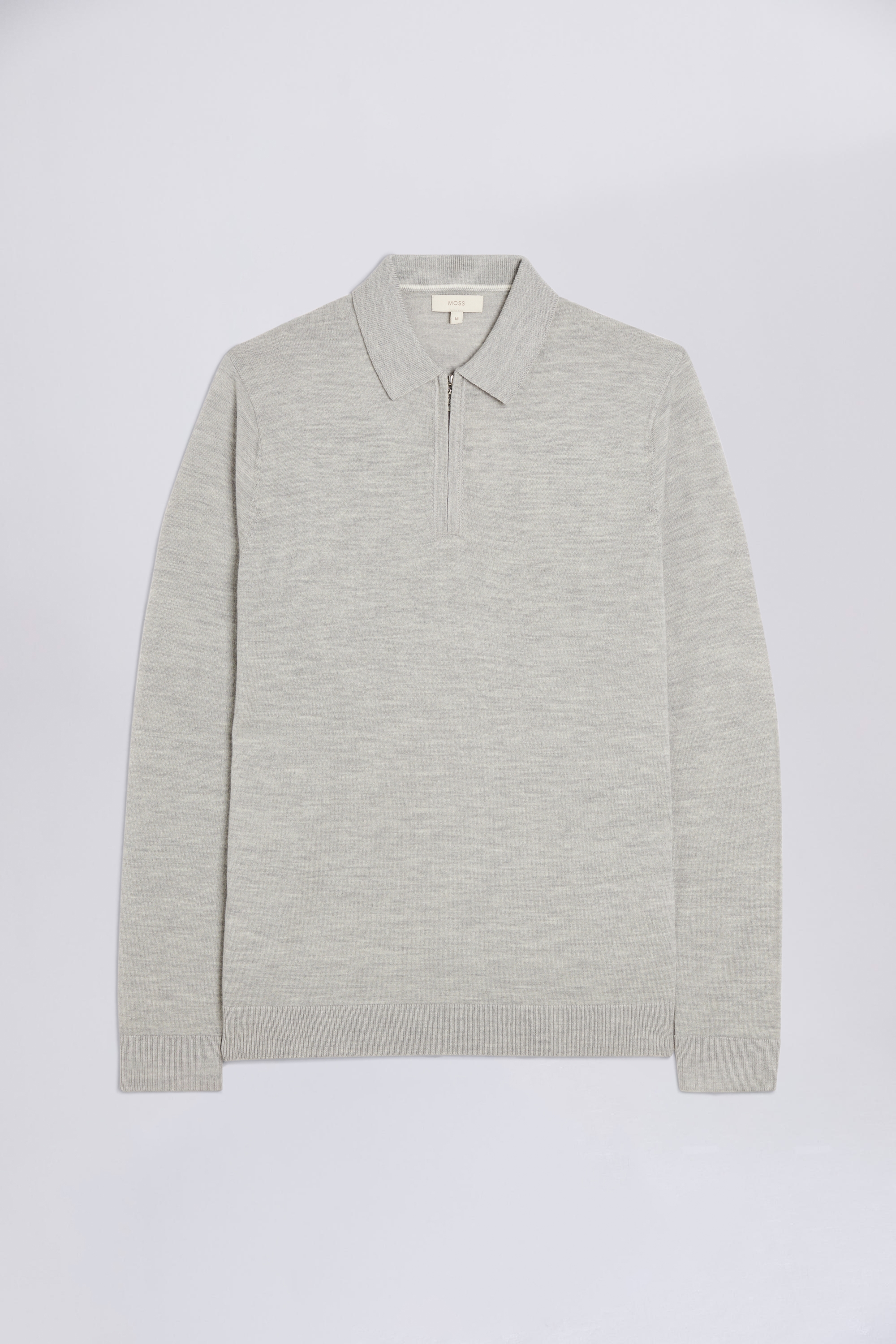 Light Grey Merino Zip-Neck Polo Shirt | Buy Online at Moss