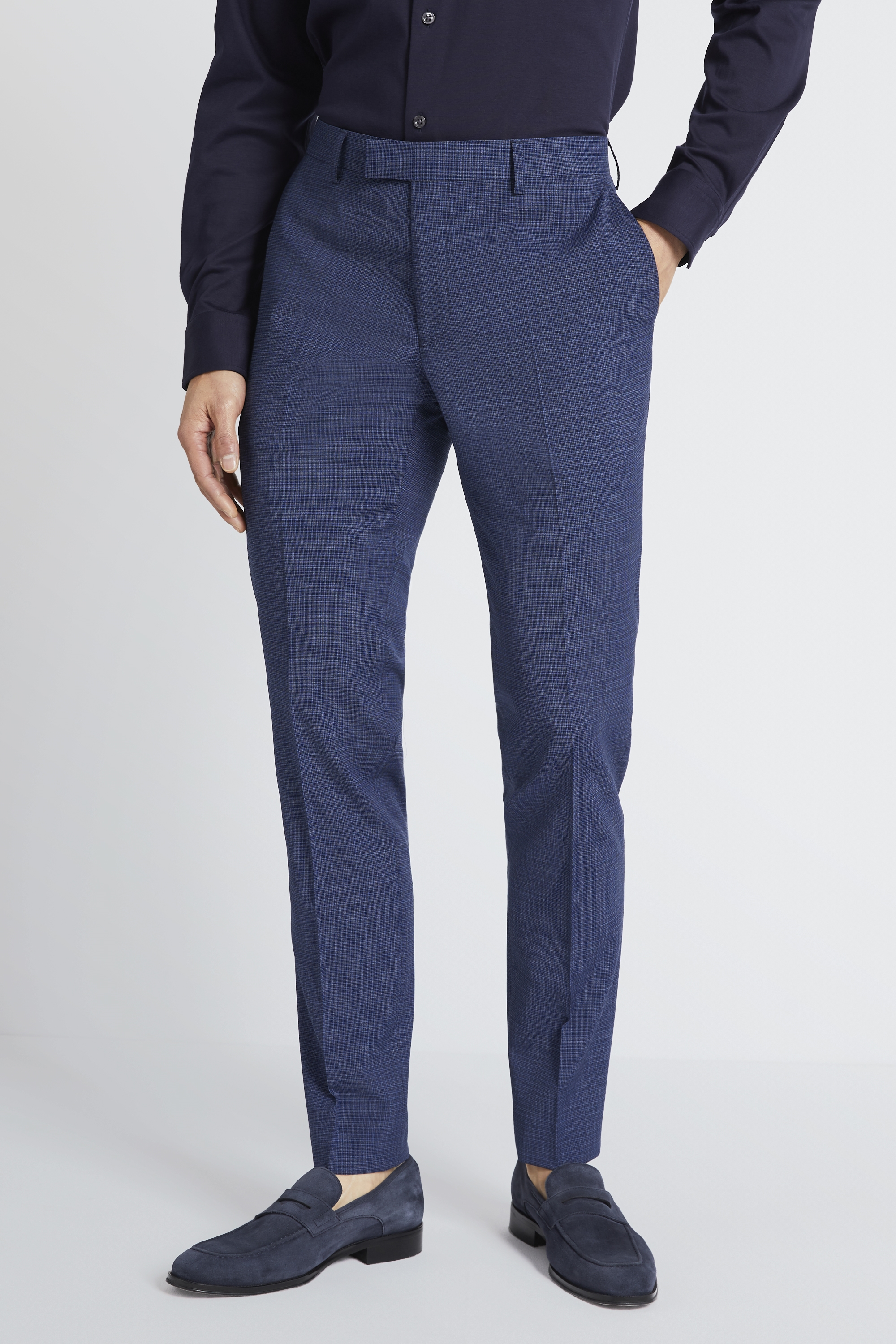 Slim Fit Bright Blue Micro Check Trousers | Buy Online at Moss