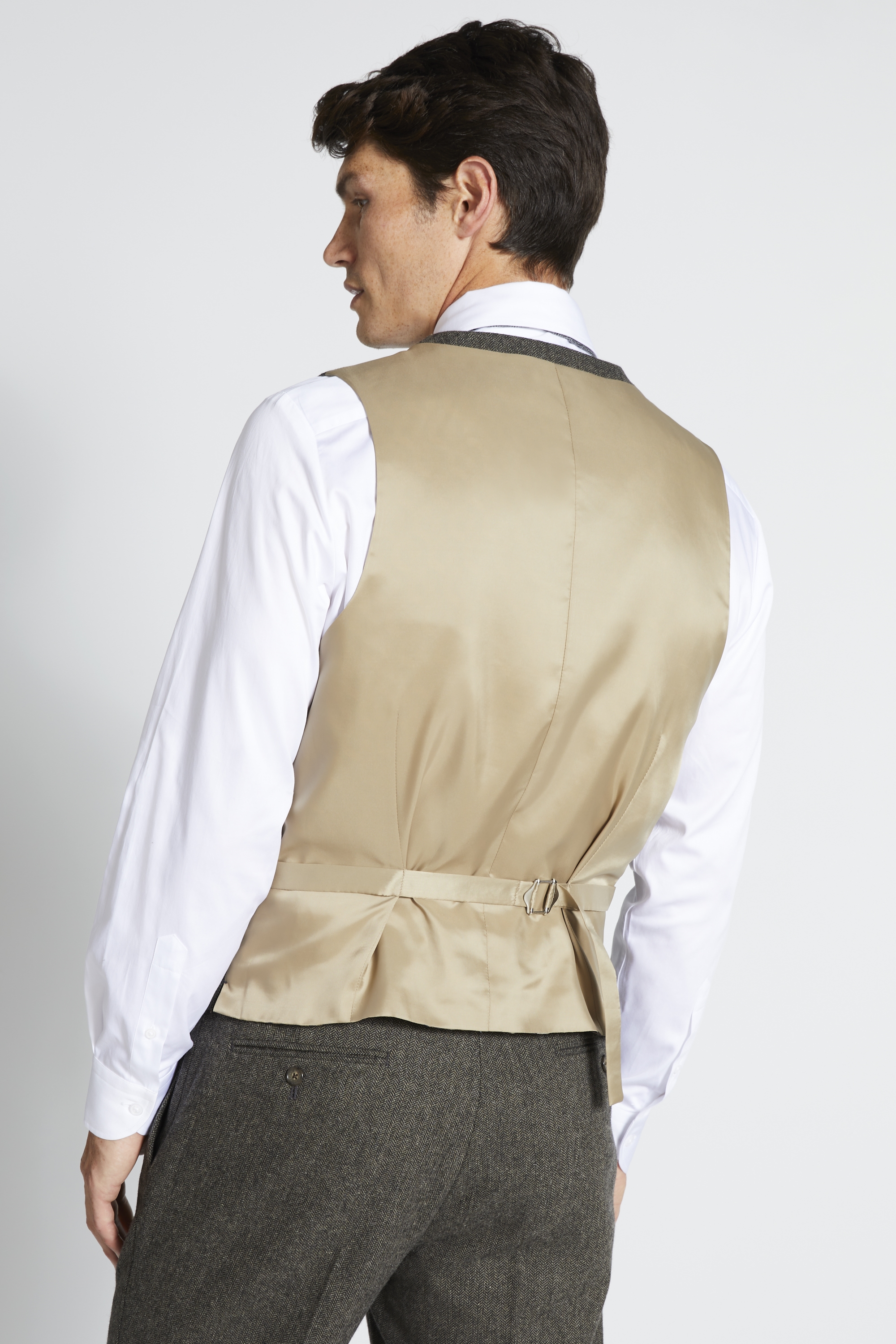 Regular Fit Olive Herringbone Waistcoat | Buy Online at Moss