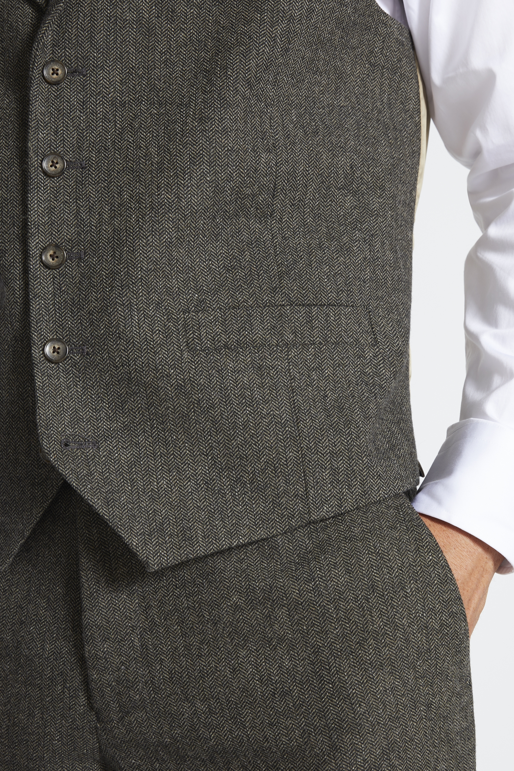 Regular Fit Olive Herringbone Waistcoat