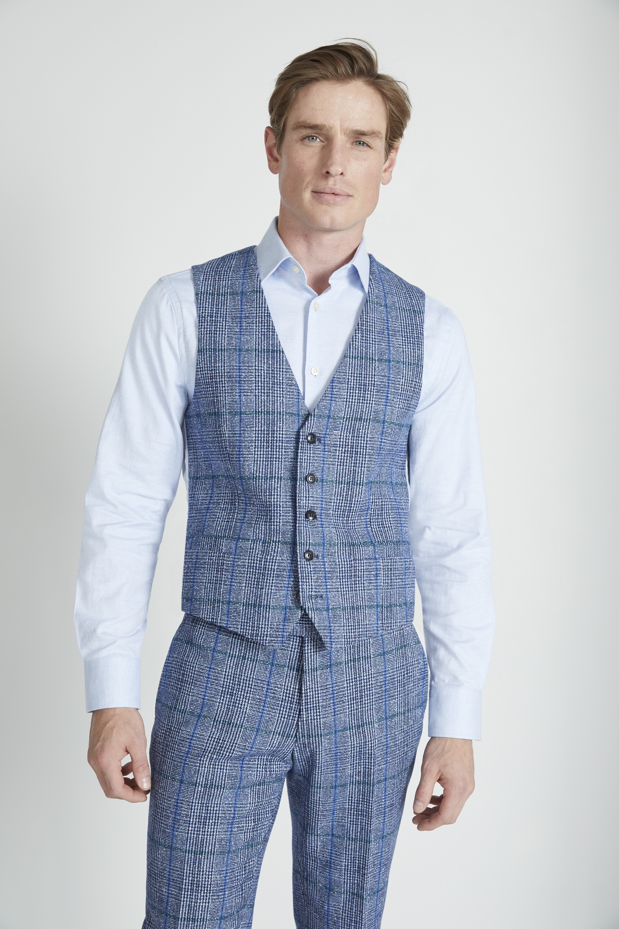 Slim Fit Blue Boucle Check Vest