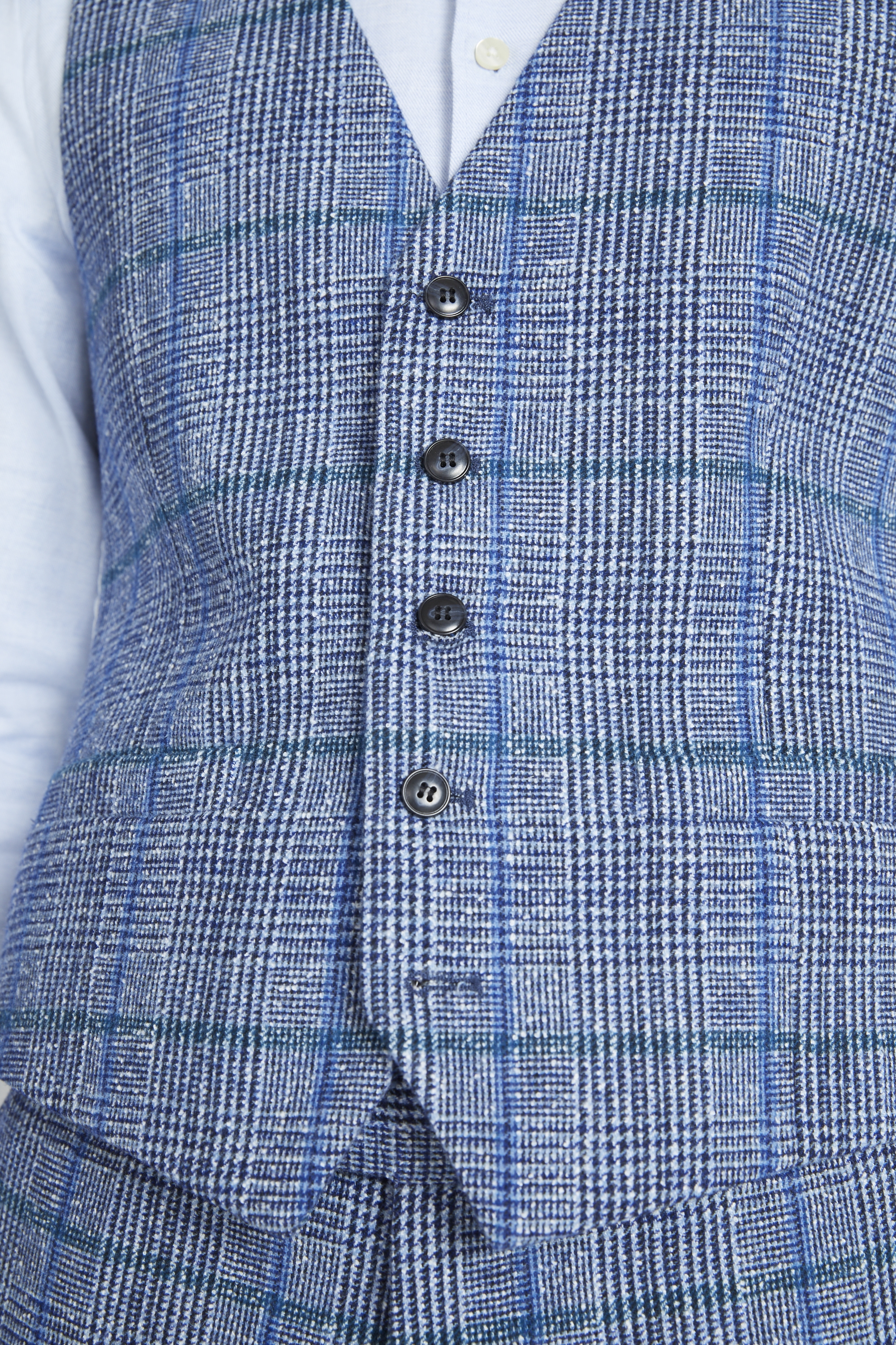 Slim Fit Blue Boucle Check Waistcoat