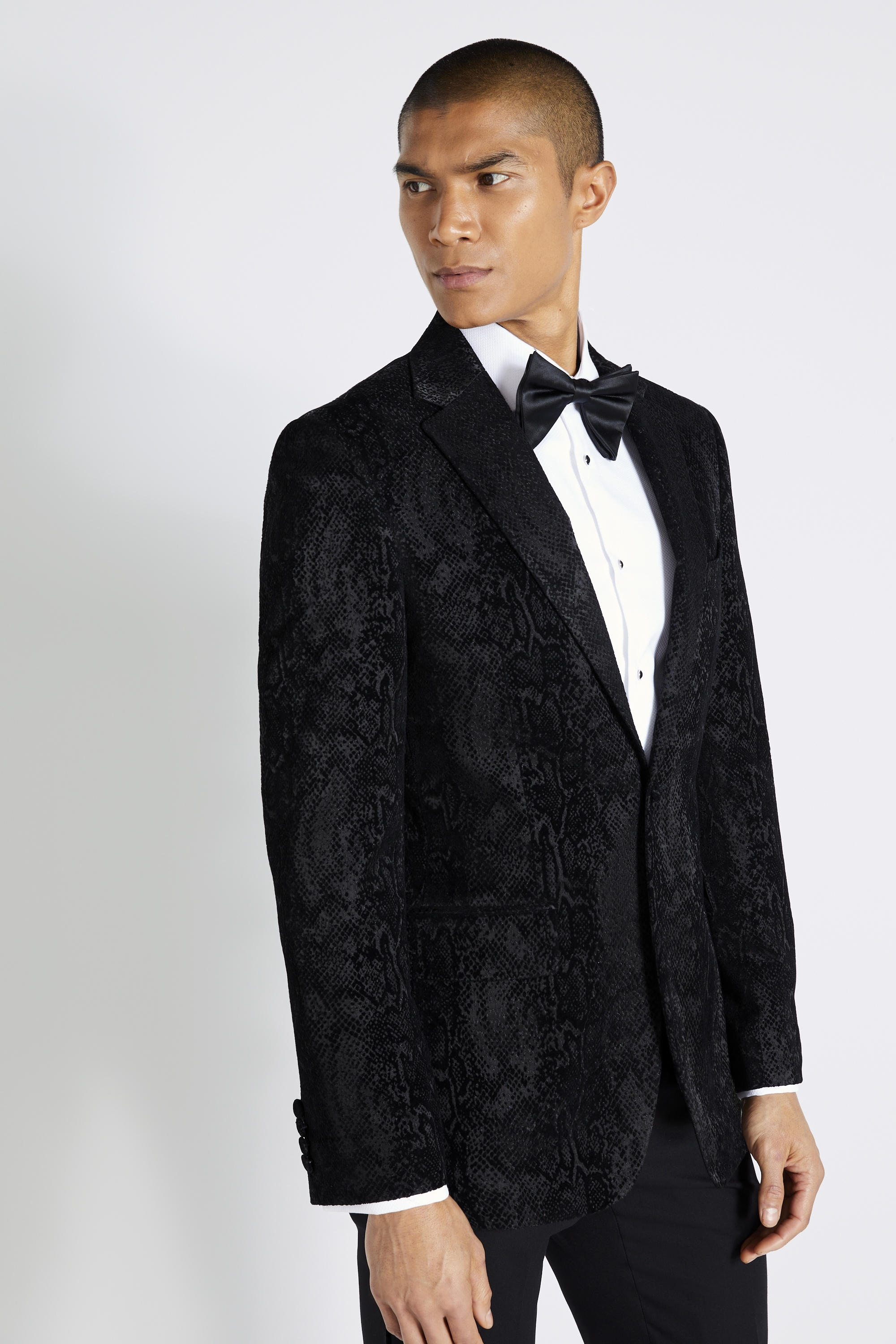 Slim Fit Black Flocked Tuxedo Jacket | Buy Online at Moss
