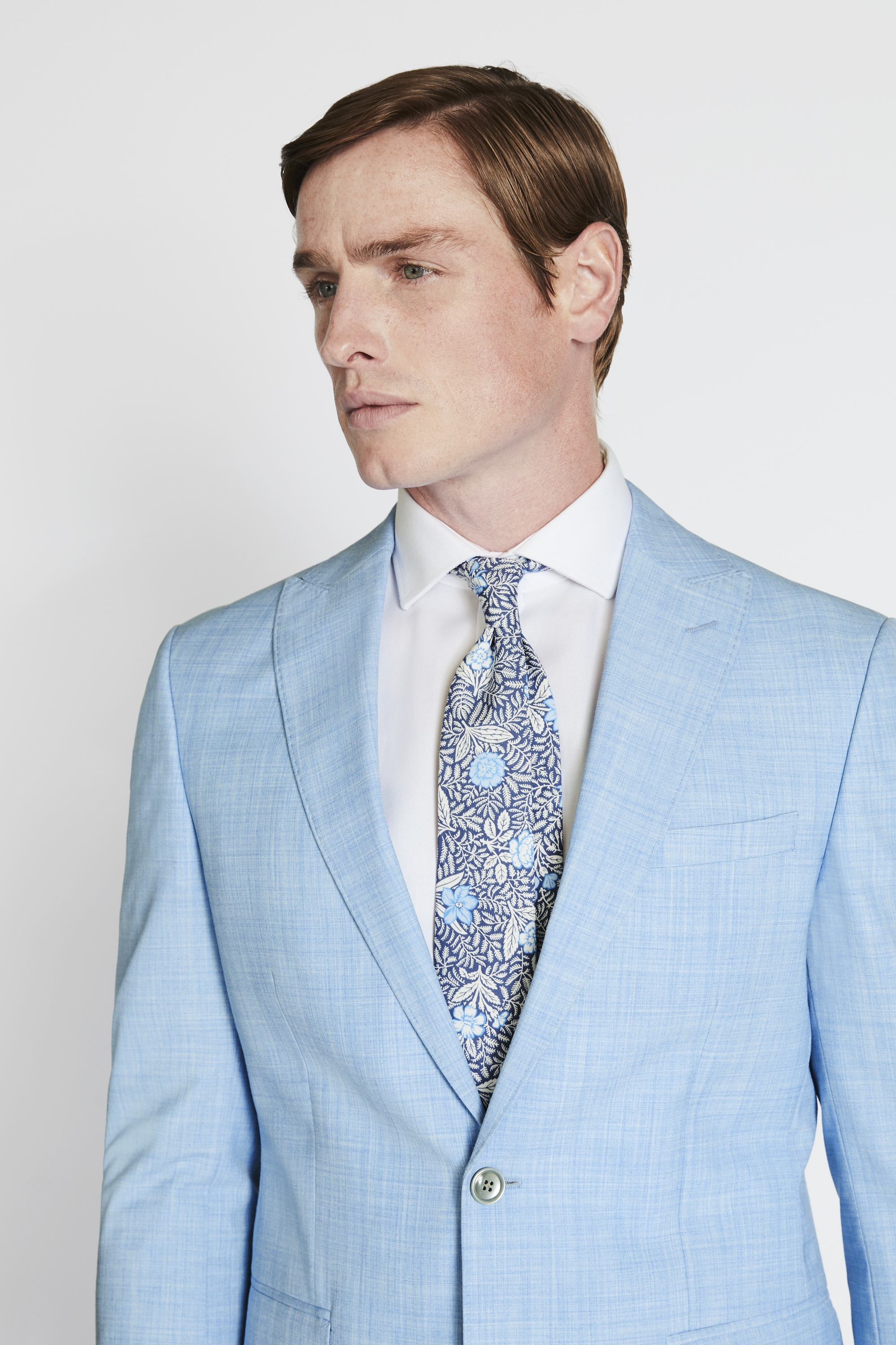 french connection slim fit sky blue marl suit