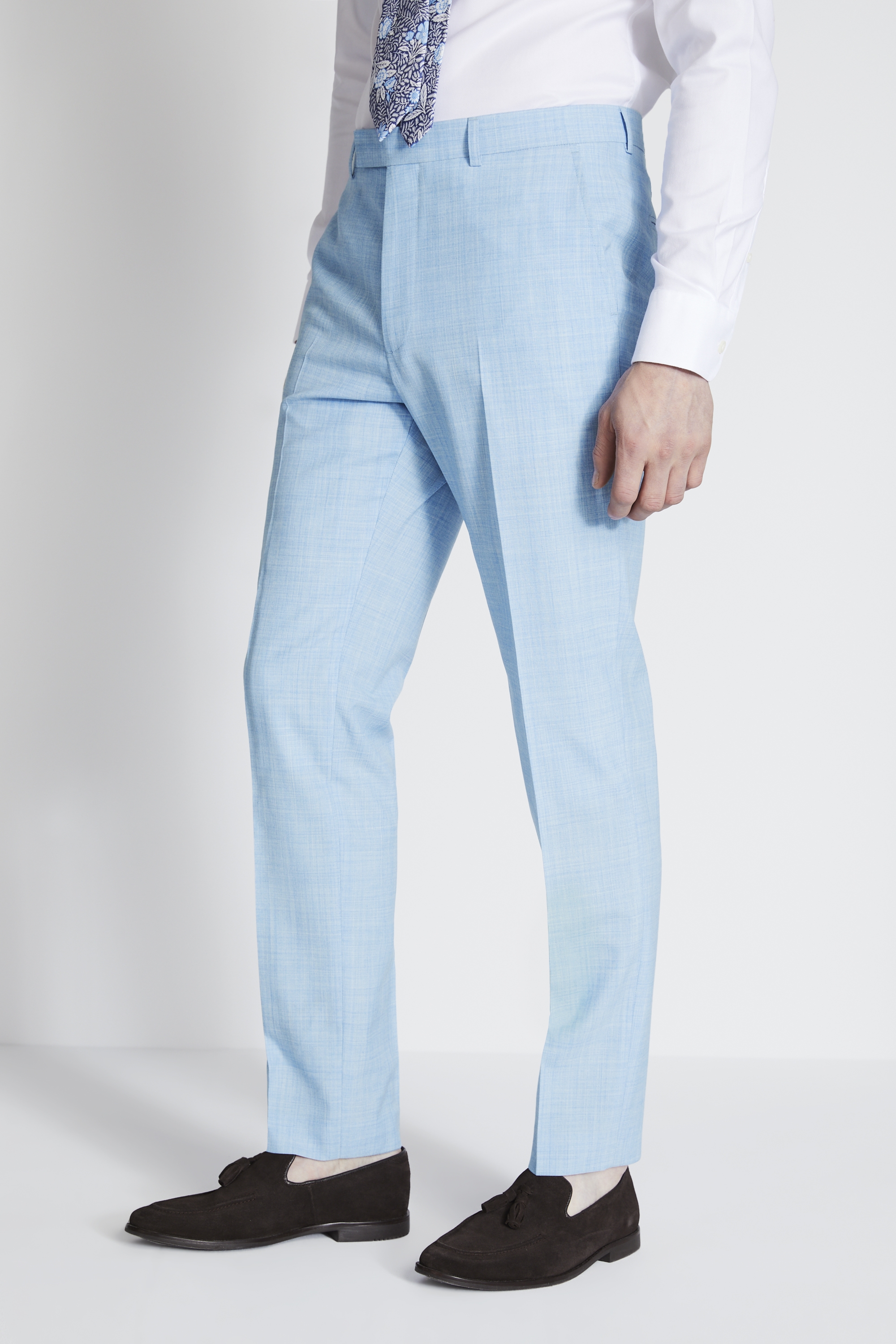 french connection slim fit sky blue marl suit