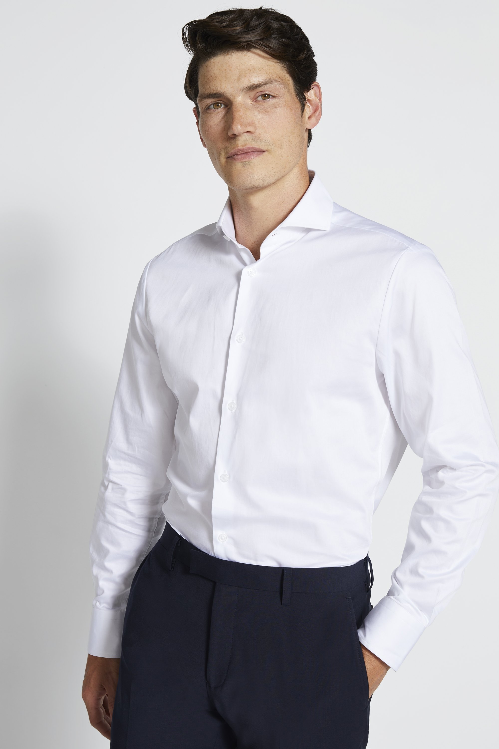 Tailored Fit White Satin Weave Shirt | Buy Online at Moss