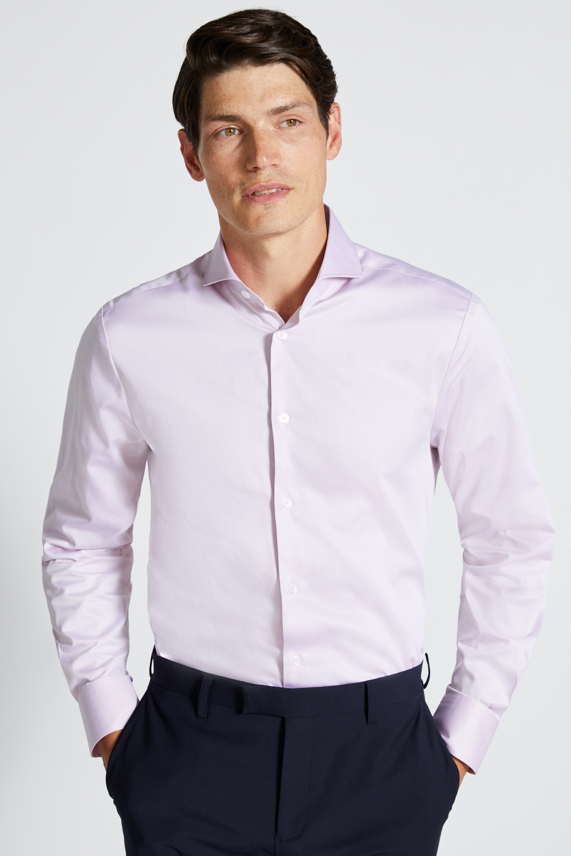 Tailored Fit Pink Satin Weave Shirt