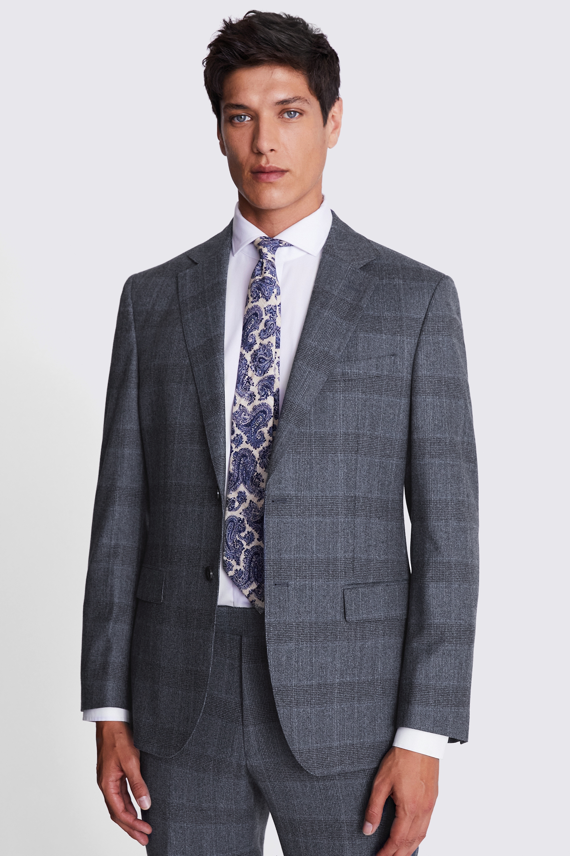 Italian Tailored Fit Grey Check Jacket | Buy Online at Moss