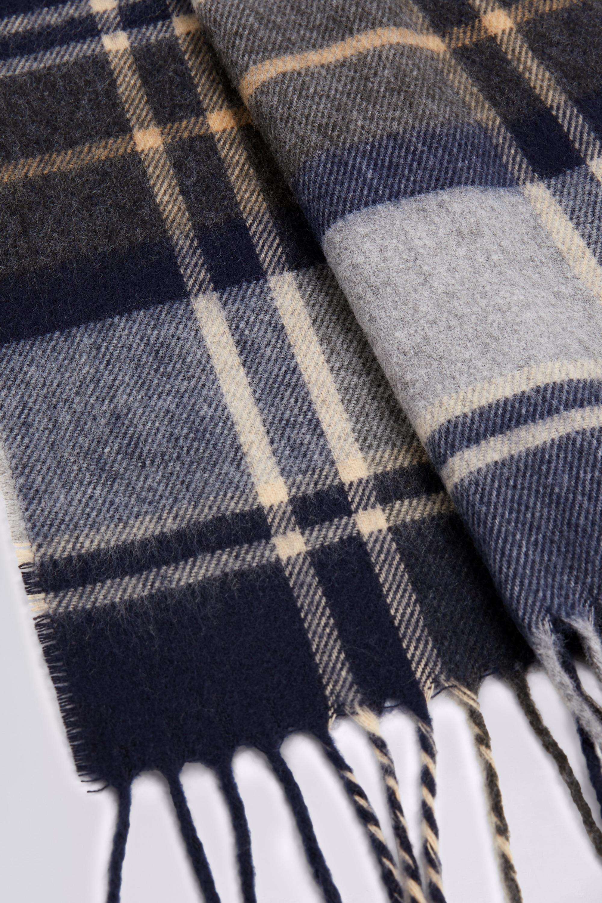Navy Check Recycled Cashmink Scarf | Buy Online at Moss