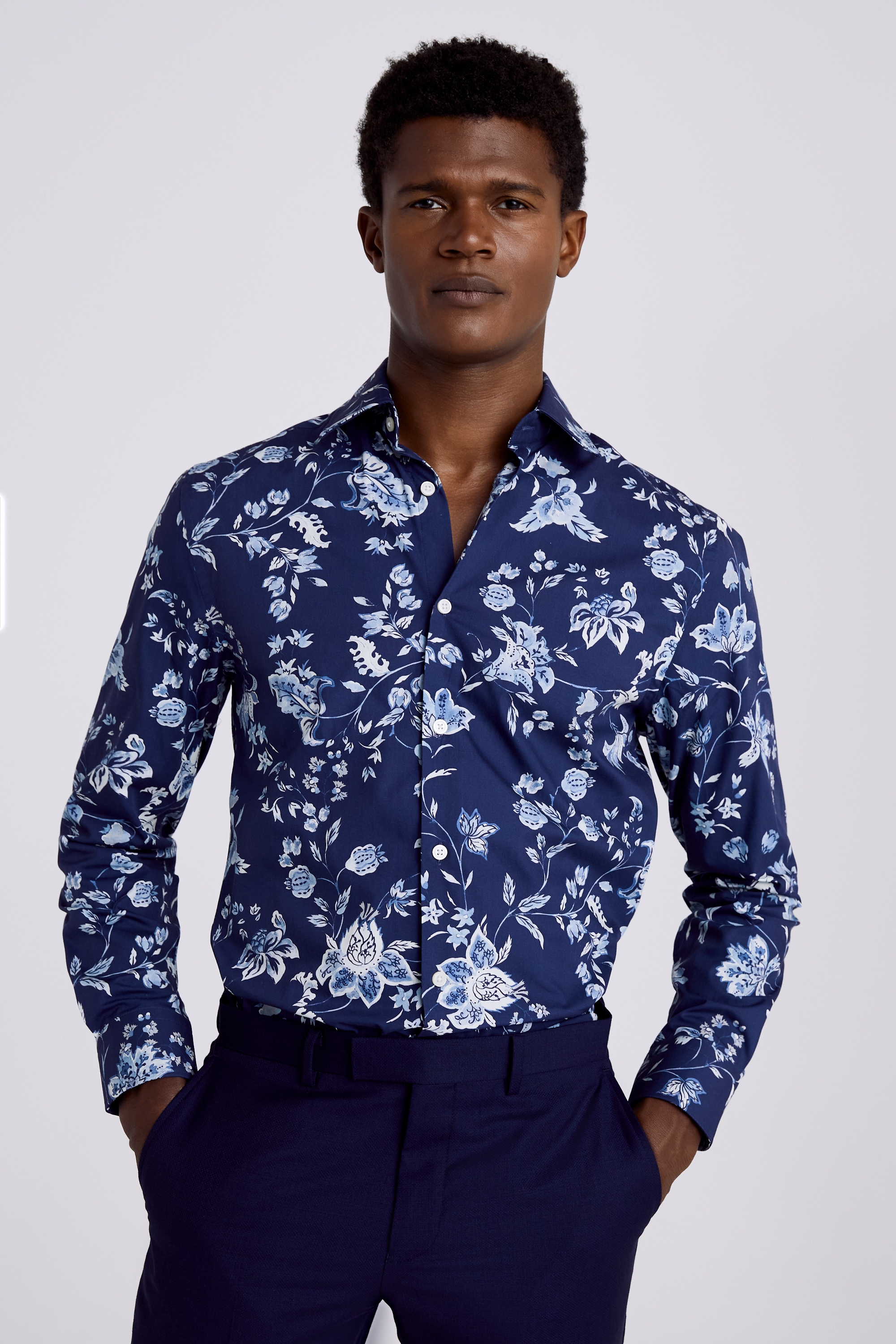 Blue Industry - Big Flower Print Shirt - Navy