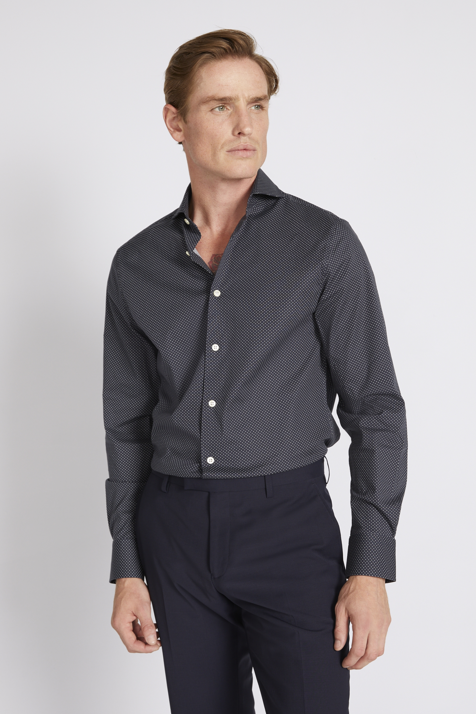 Tailored Fit Black and White Spot Stretch Shirt | Buy Online at Moss