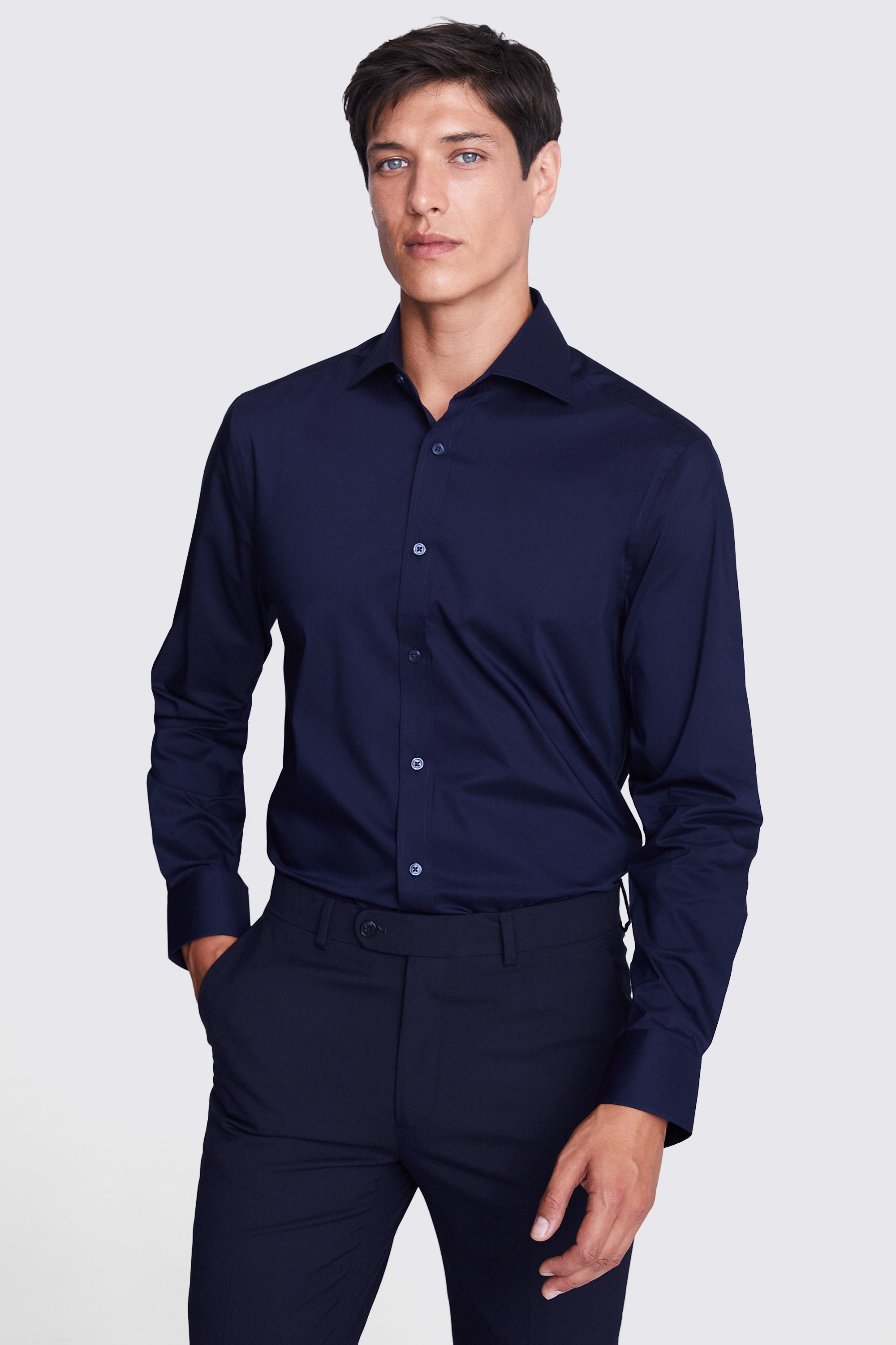Tailored Fit Navy Stretch Shirt | Buy Online at Moss