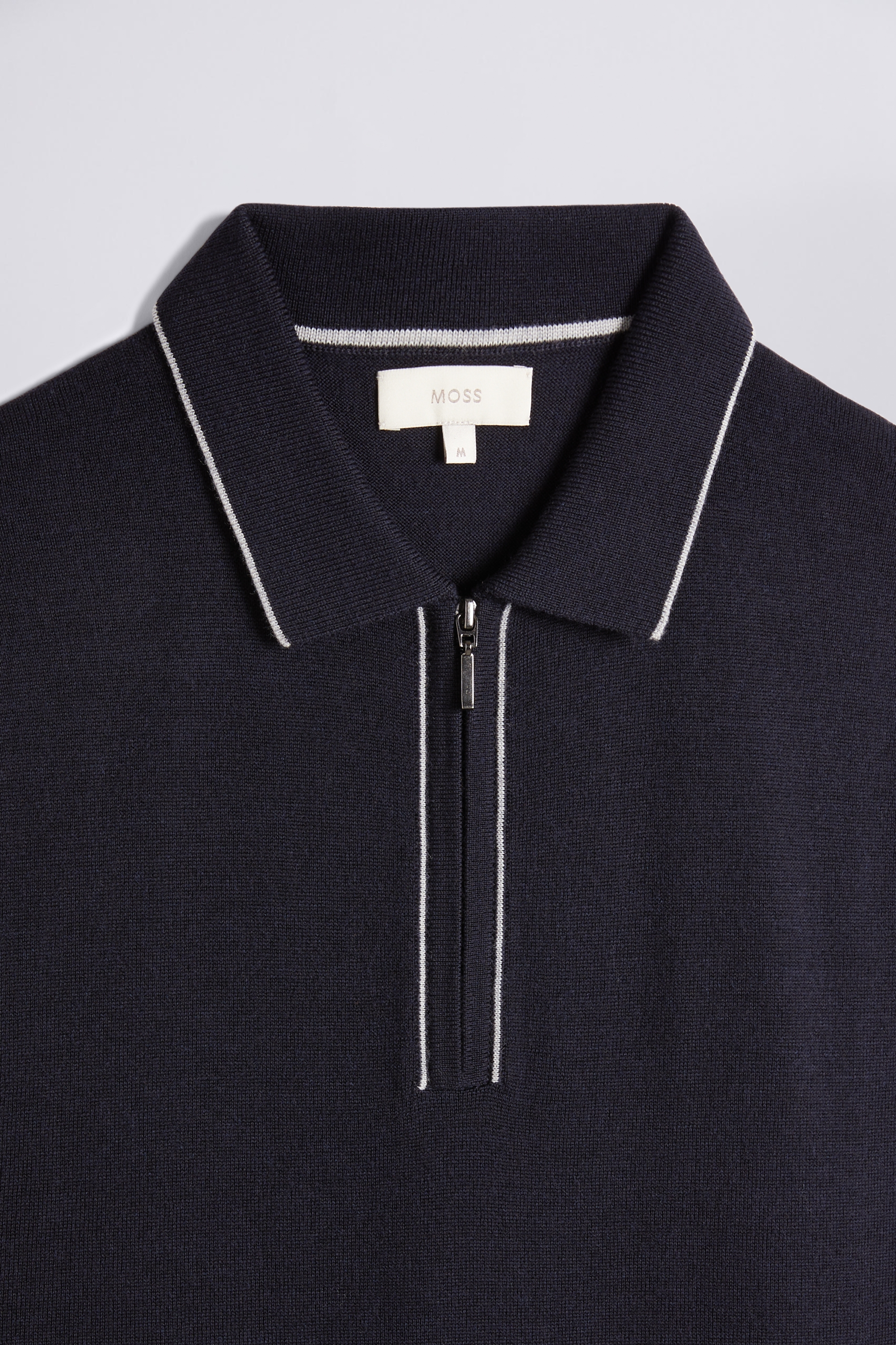 Navy Merino Zip-Neck Polo Shirt | Buy Online at Moss