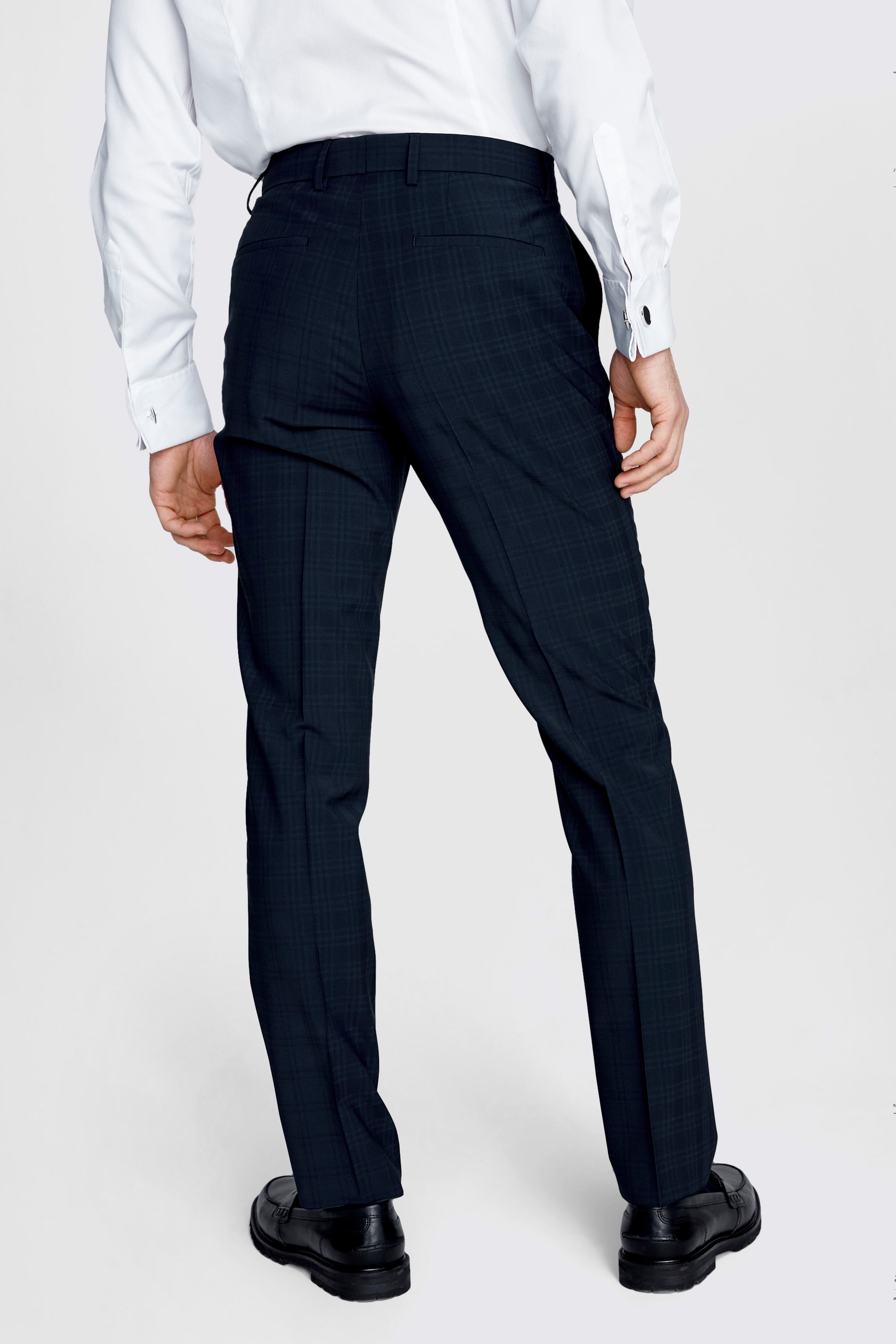 Slim Fit Navy Check Trousers | Buy Online at Moss