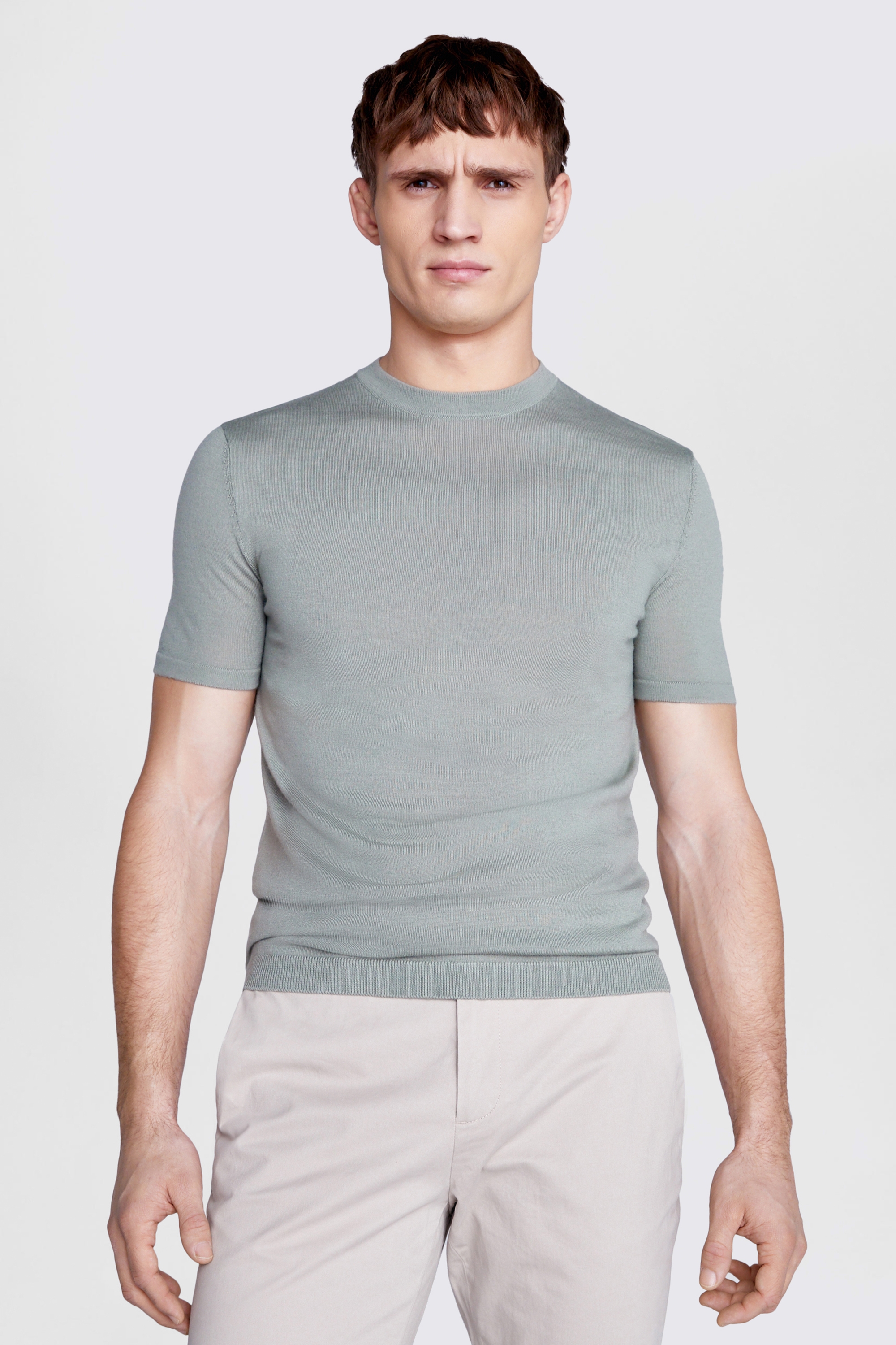 Sage Green Merino Crew Neck T-Shirt | Buy Online at Moss