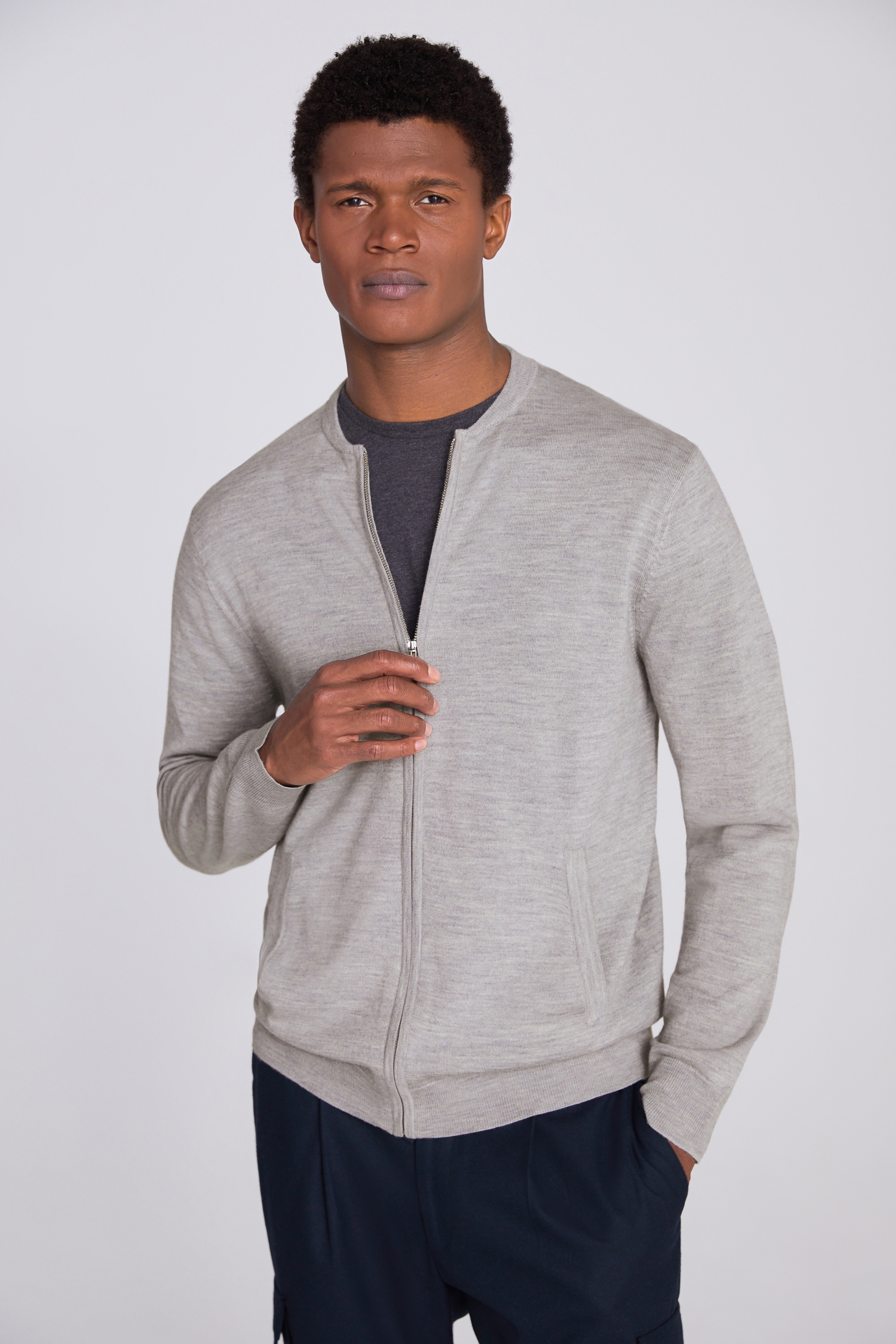 Light Grey Milano Knit Zip Through Bomber | Buy Online at Moss