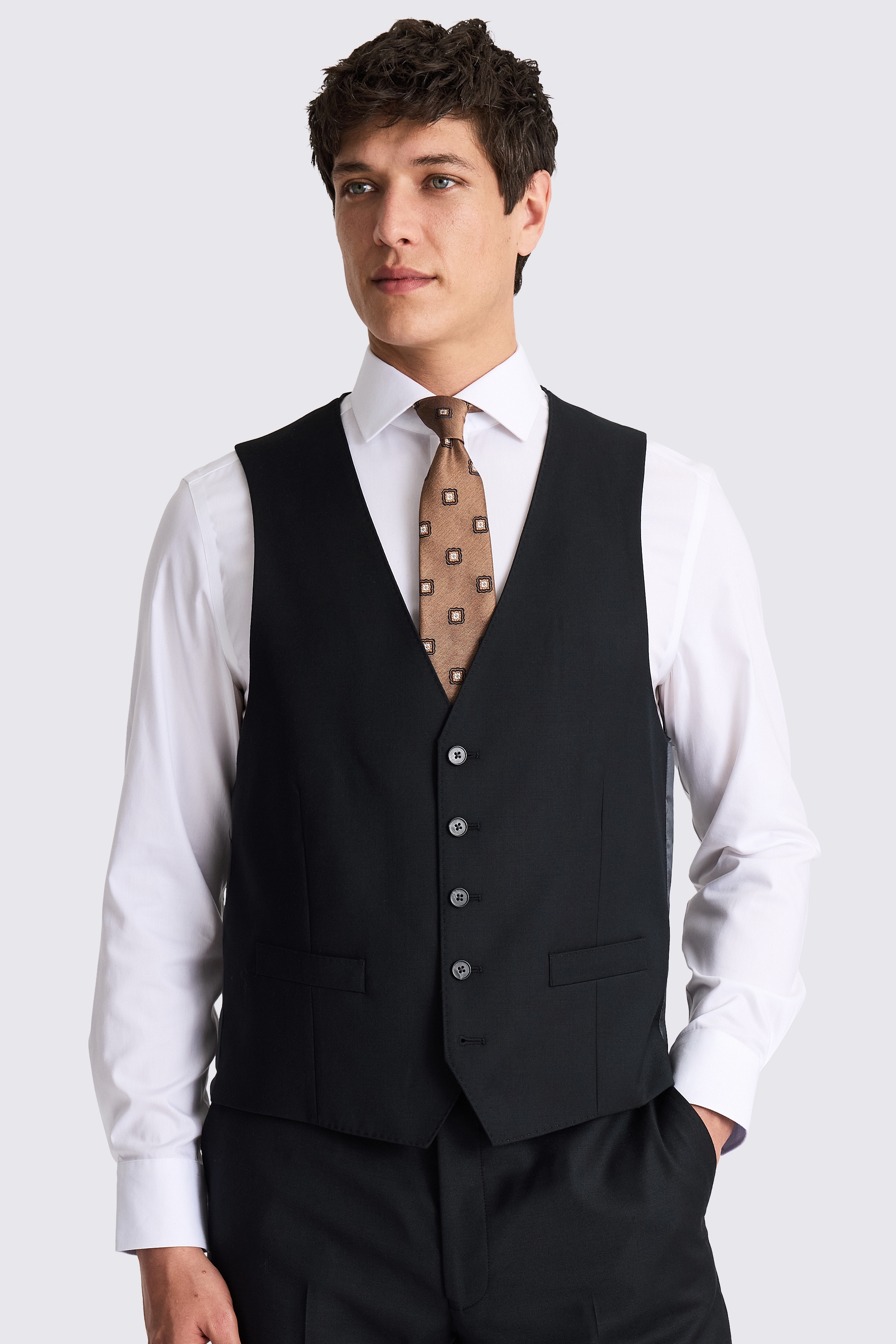 Regular Fit Black Twill Waistcoat