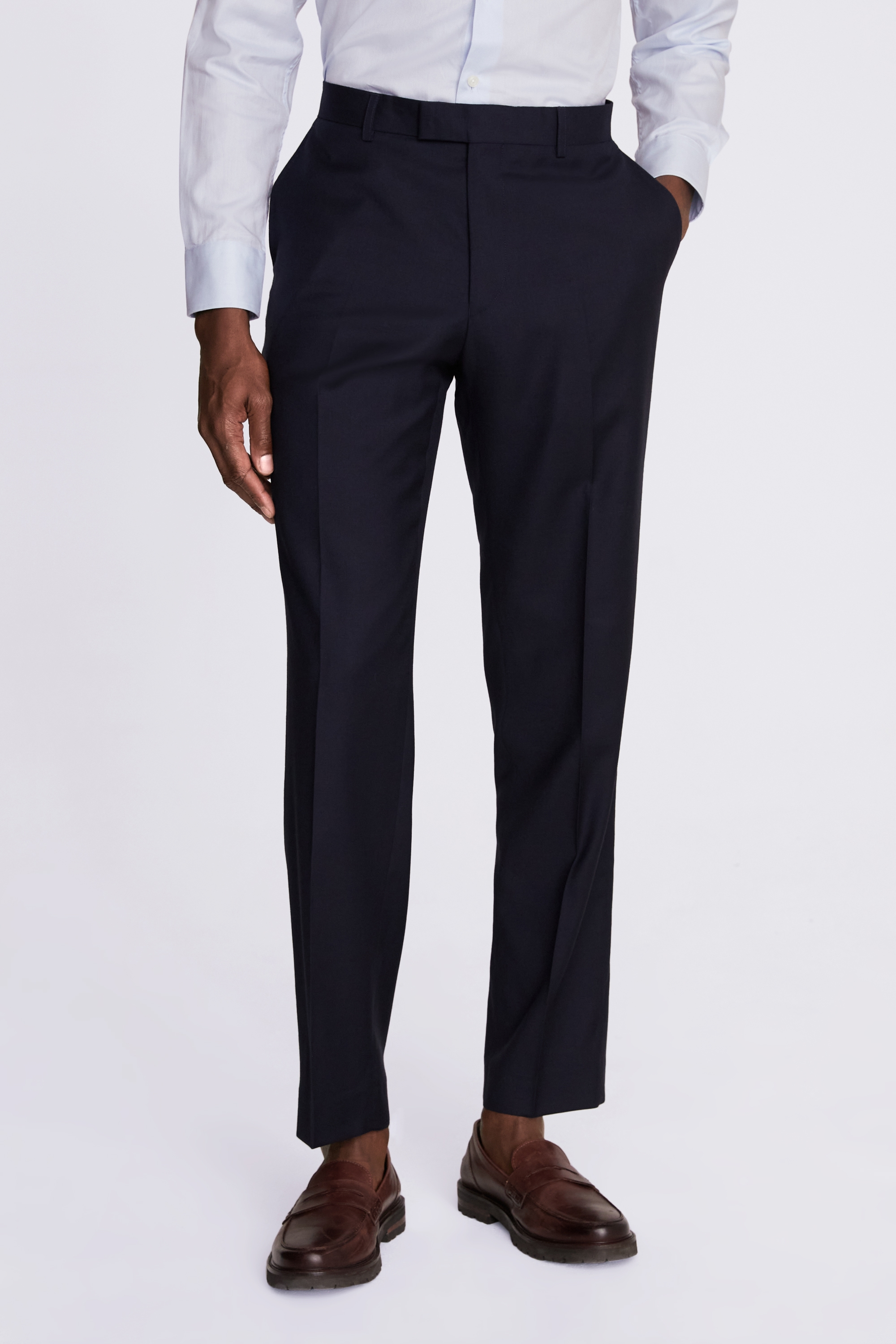 Regular Fit Navy Twill Trousers | Buy Online at Moss
