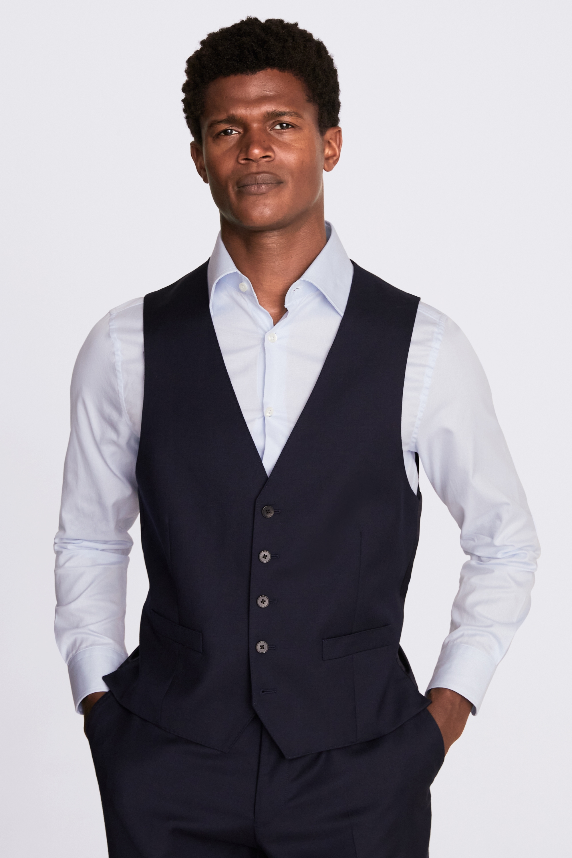 Regular Fit Navy Twill Waistcoat | Buy Online at Moss