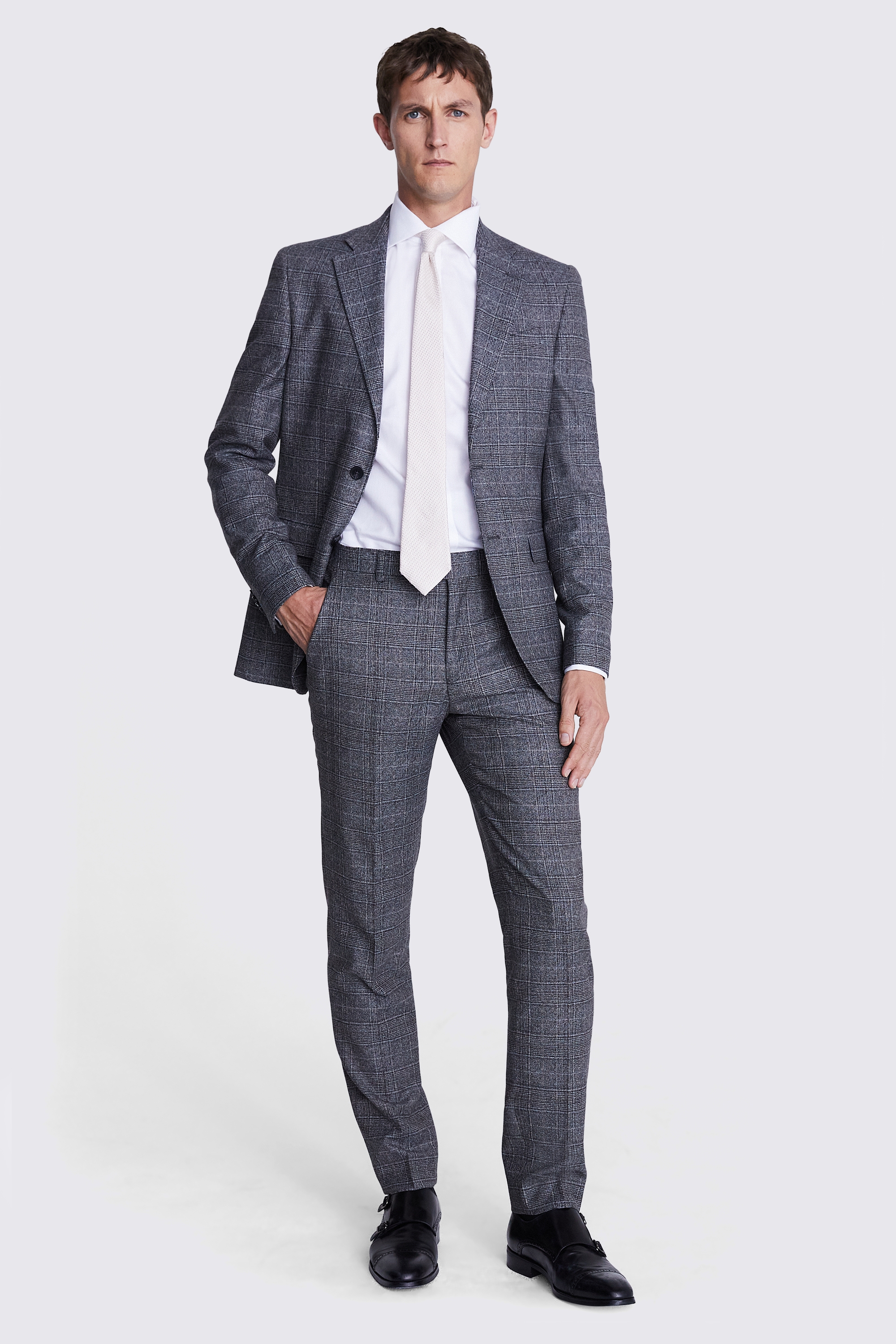 Italian Slim Fit Grey Check Jacket | Buy Online at Moss