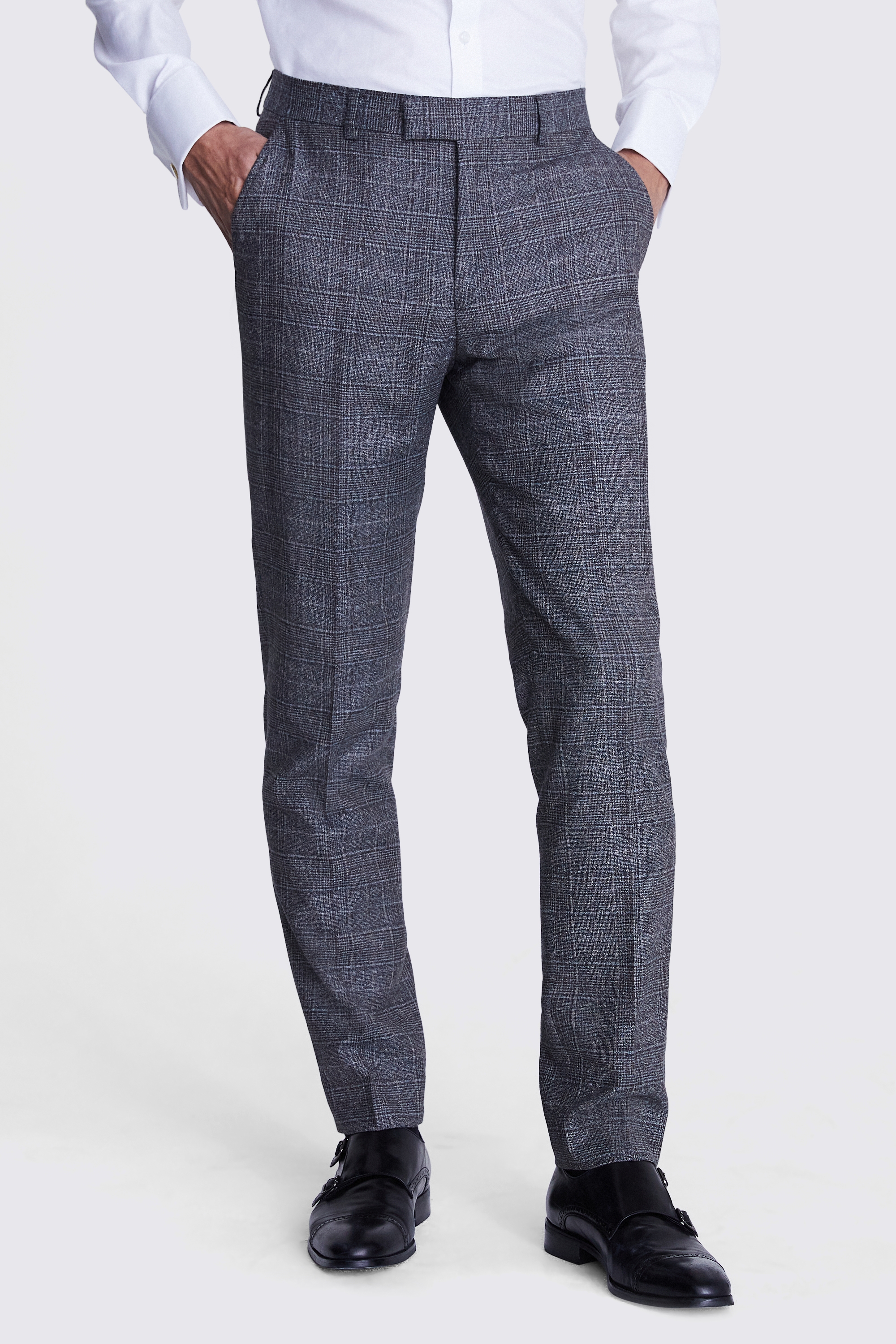 Italian Slim Fit Grey Check Trousers | Buy Online at Moss