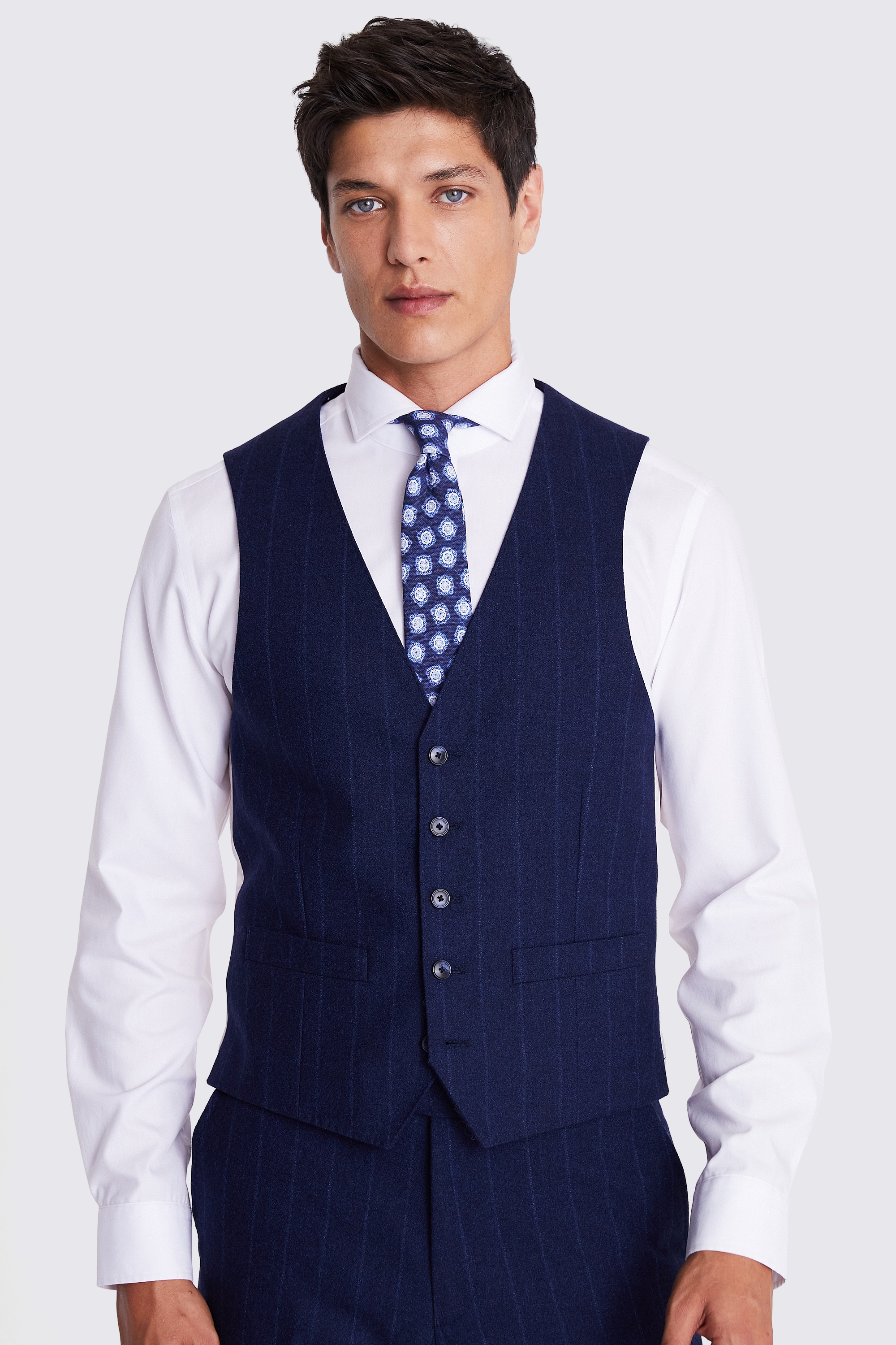 Regular Fit Blue Stripe Waistcoat | Buy Online at Moss