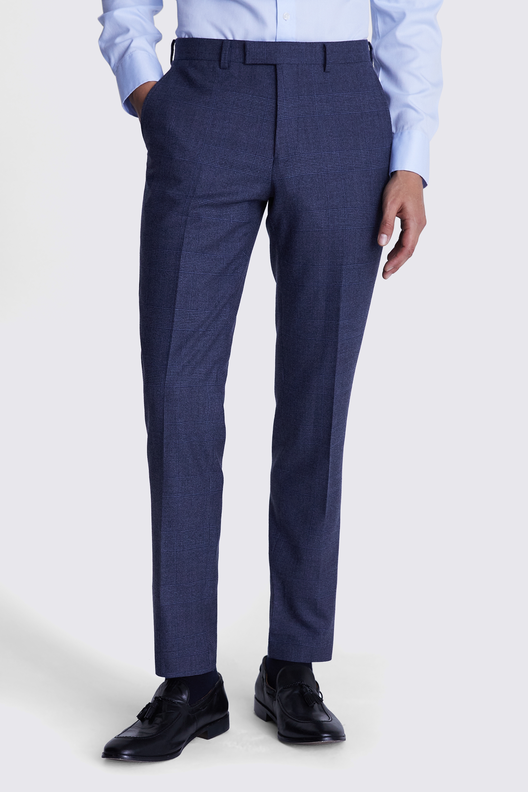 Tailored Fit Blue Check Performance Trousers | Buy Online at Moss