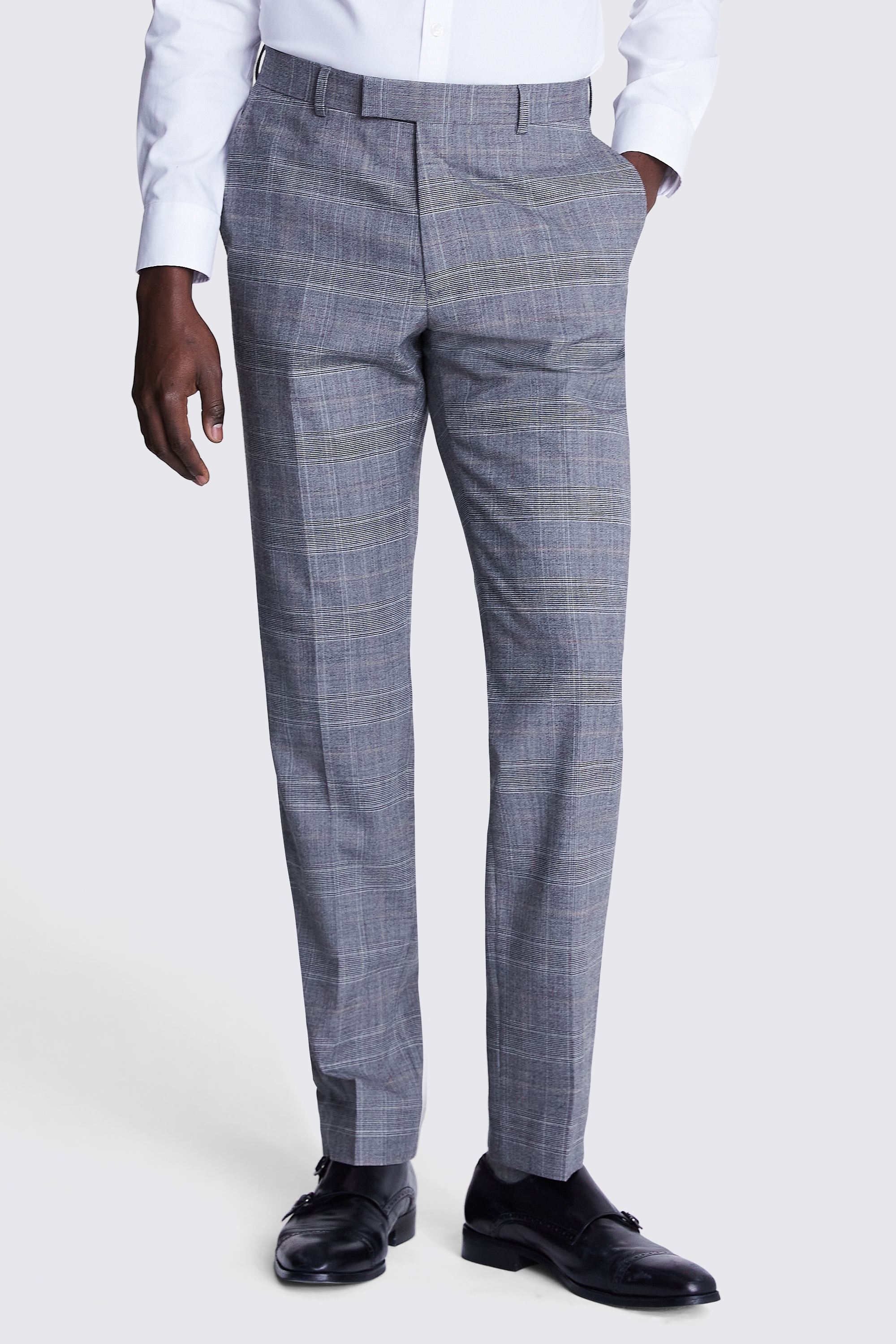 Tailored Fit Grey Check Performance Trousers | Buy Online at Moss