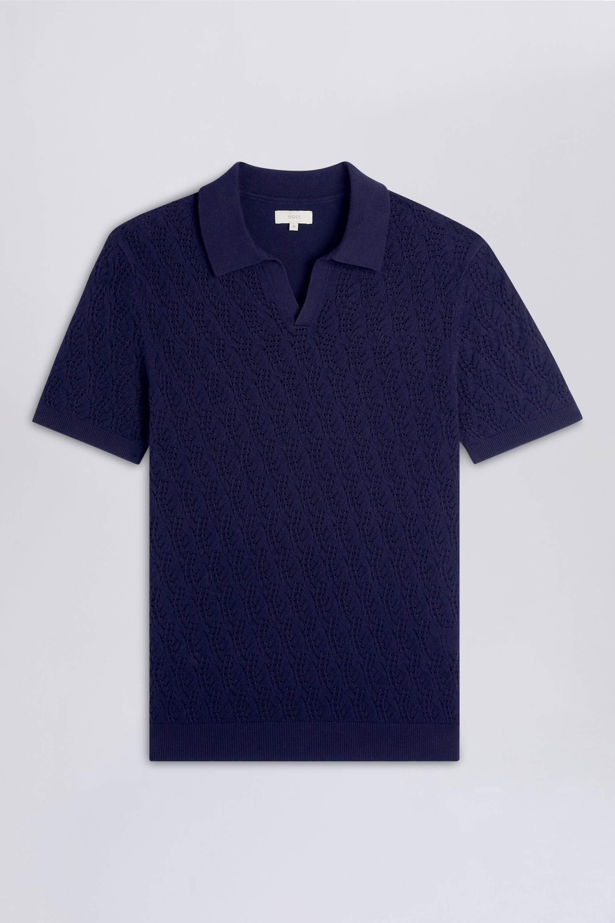 Navy Open Knit Cable Skipper Polo | Buy Online at Moss