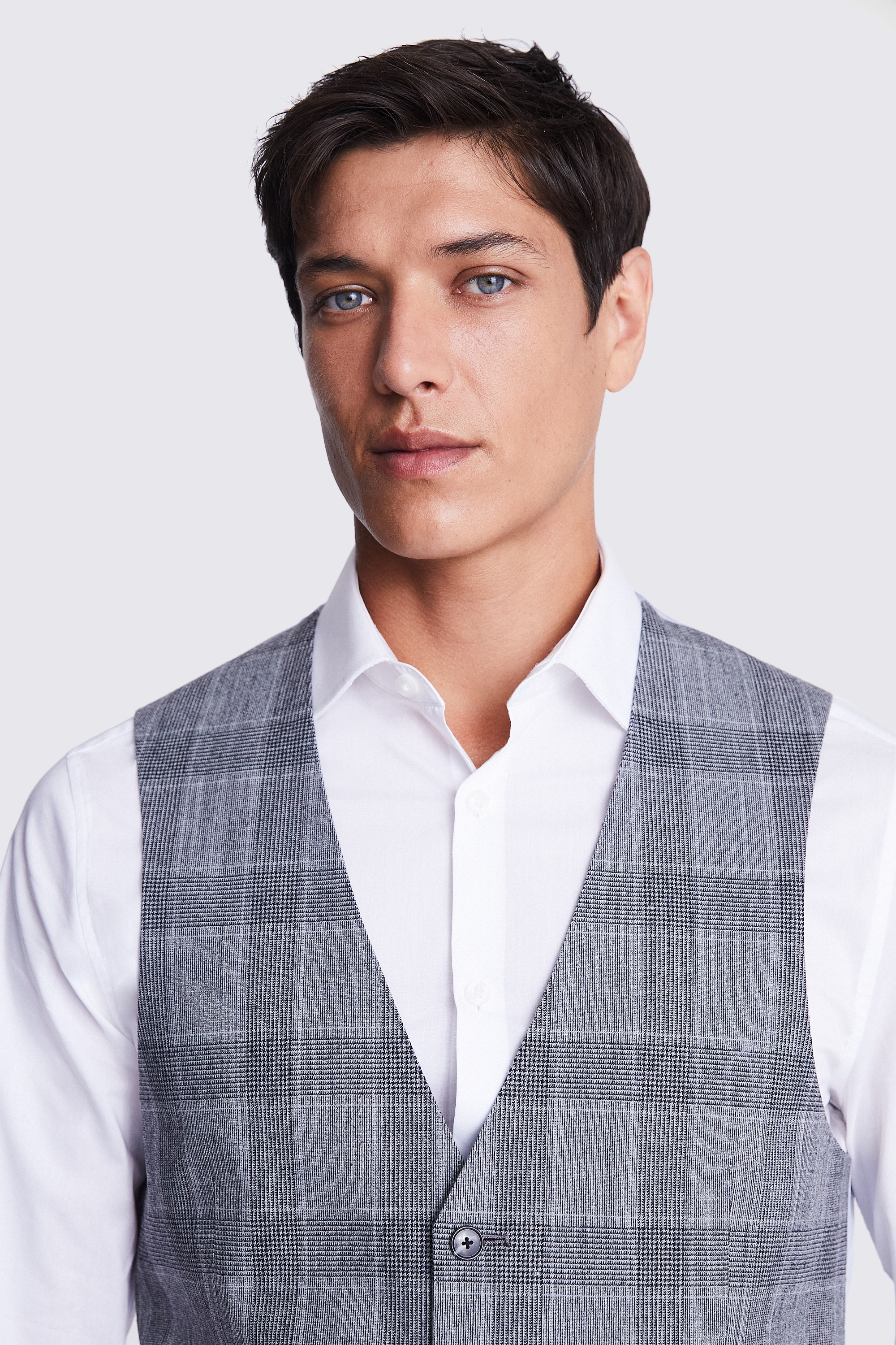 Tailored Fit Light Grey Check Performance Waistcoat Buy Online At Moss