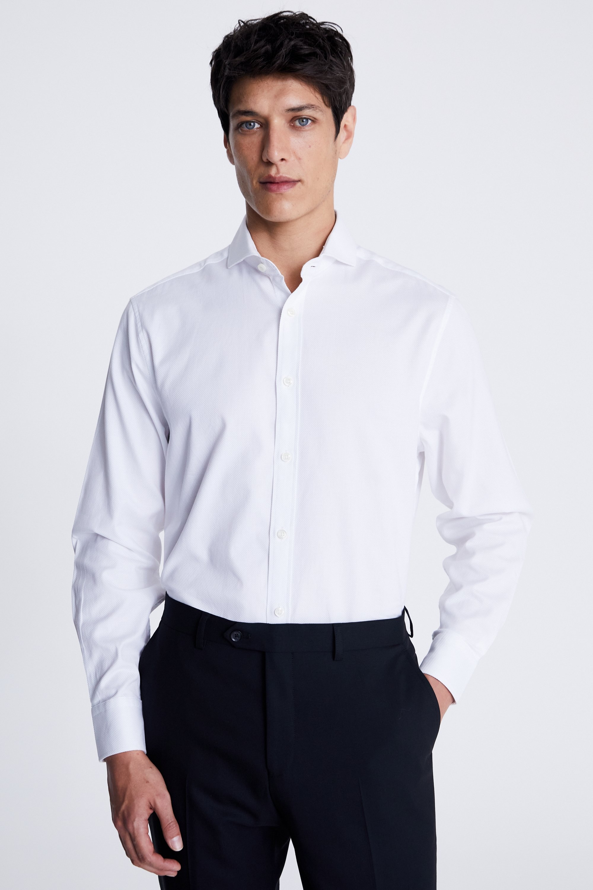 Regular Fit White Dobby Shirt | Buy Online at Moss